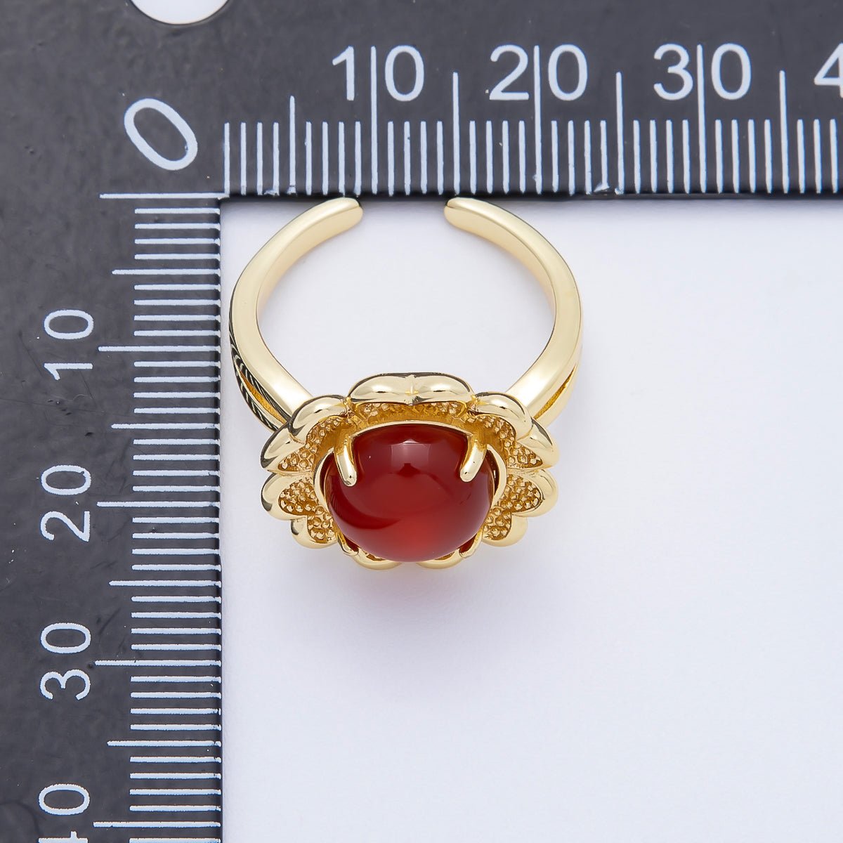 16K Gold Filled Citrine, Carnelian, Amethyst Cabochon Gemstone Flower Ring | RINGS - 00088 ~ RINGS - 00090 - DLUXCA