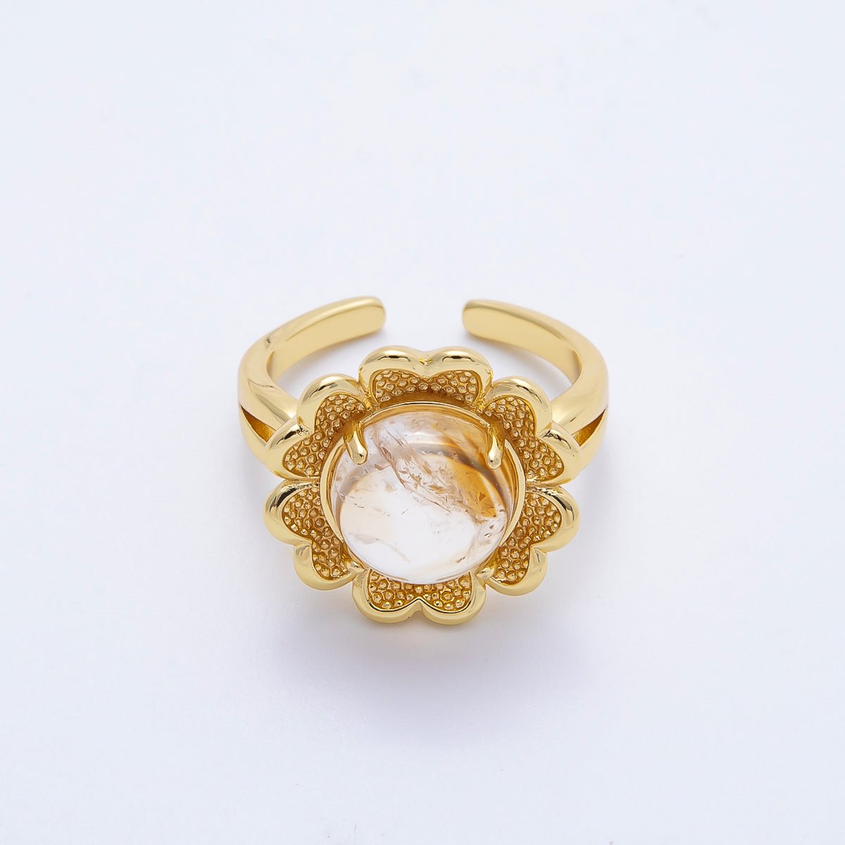 16K Gold Filled Citrine, Carnelian, Amethyst Cabochon Gemstone Flower Ring | RINGS - 00088 ~ RINGS - 00090 - DLUXCA