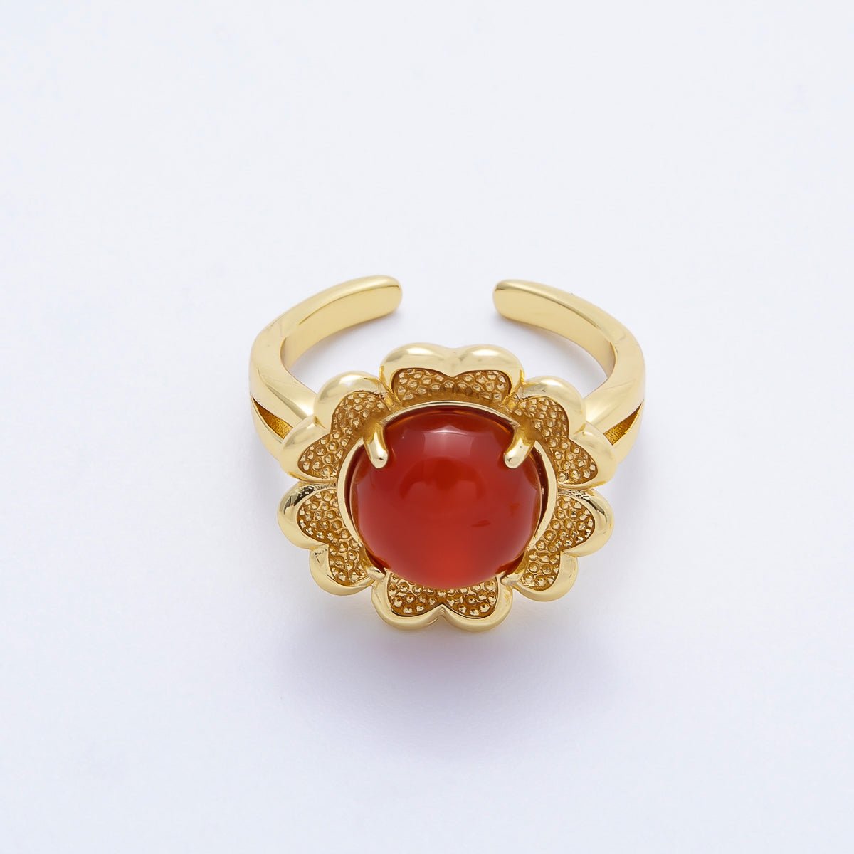 16K Gold Filled Citrine, Carnelian, Amethyst Cabochon Gemstone Flower Ring | RINGS - 00088 ~ RINGS - 00090 - DLUXCA