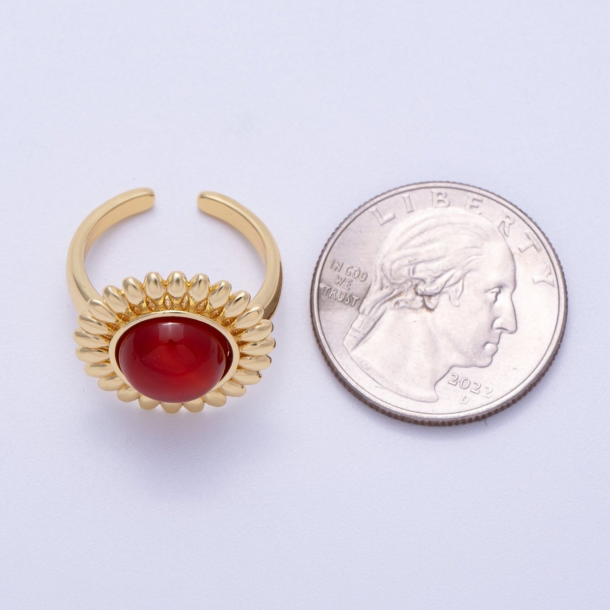 16K Gold Filled Citrine, Carnelian, Aquamarine, Amethyst Round Cabochon Gemstone Flower Ring | RINGS - 00083 ~ RINGS - 00086 - DLUXCA