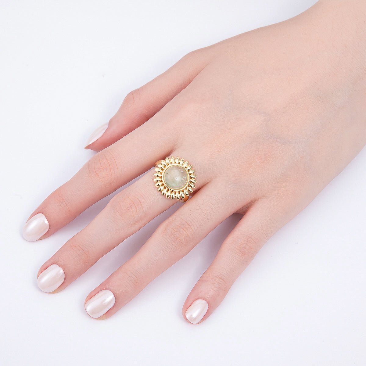 16K Gold Filled Citrine, Carnelian, Aquamarine, Amethyst Round Cabochon Gemstone Flower Ring | RINGS - 00083 ~ RINGS - 00086 - DLUXCA