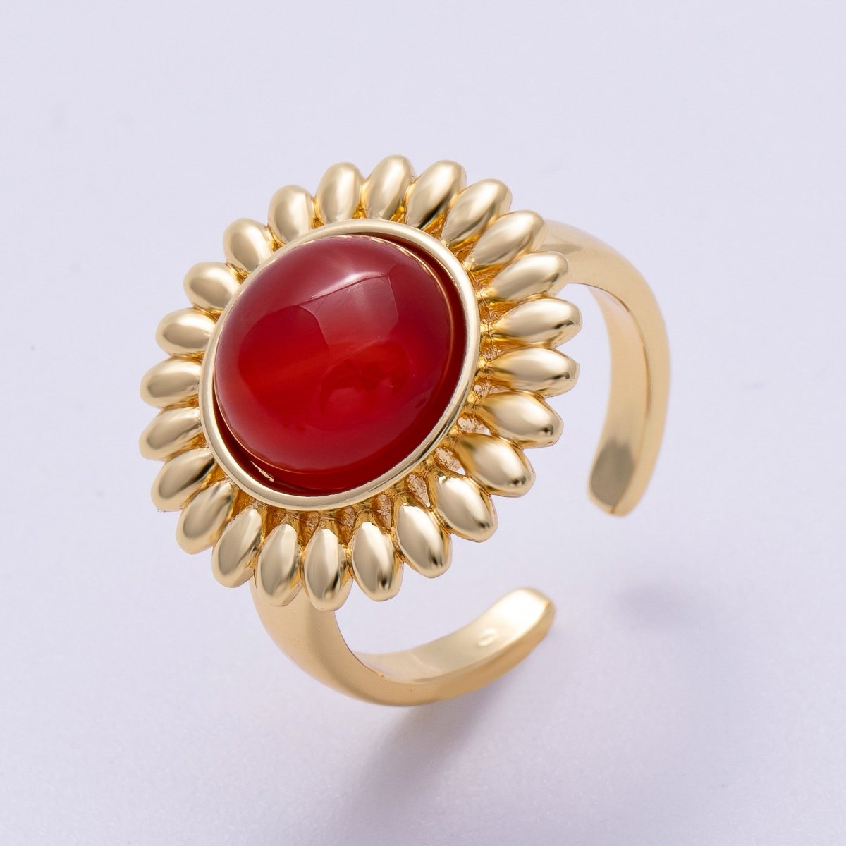 16K Gold Filled Citrine, Carnelian, Aquamarine, Amethyst Round Cabochon Gemstone Flower Ring | RINGS - 00083 ~ RINGS - 00086 - DLUXCA