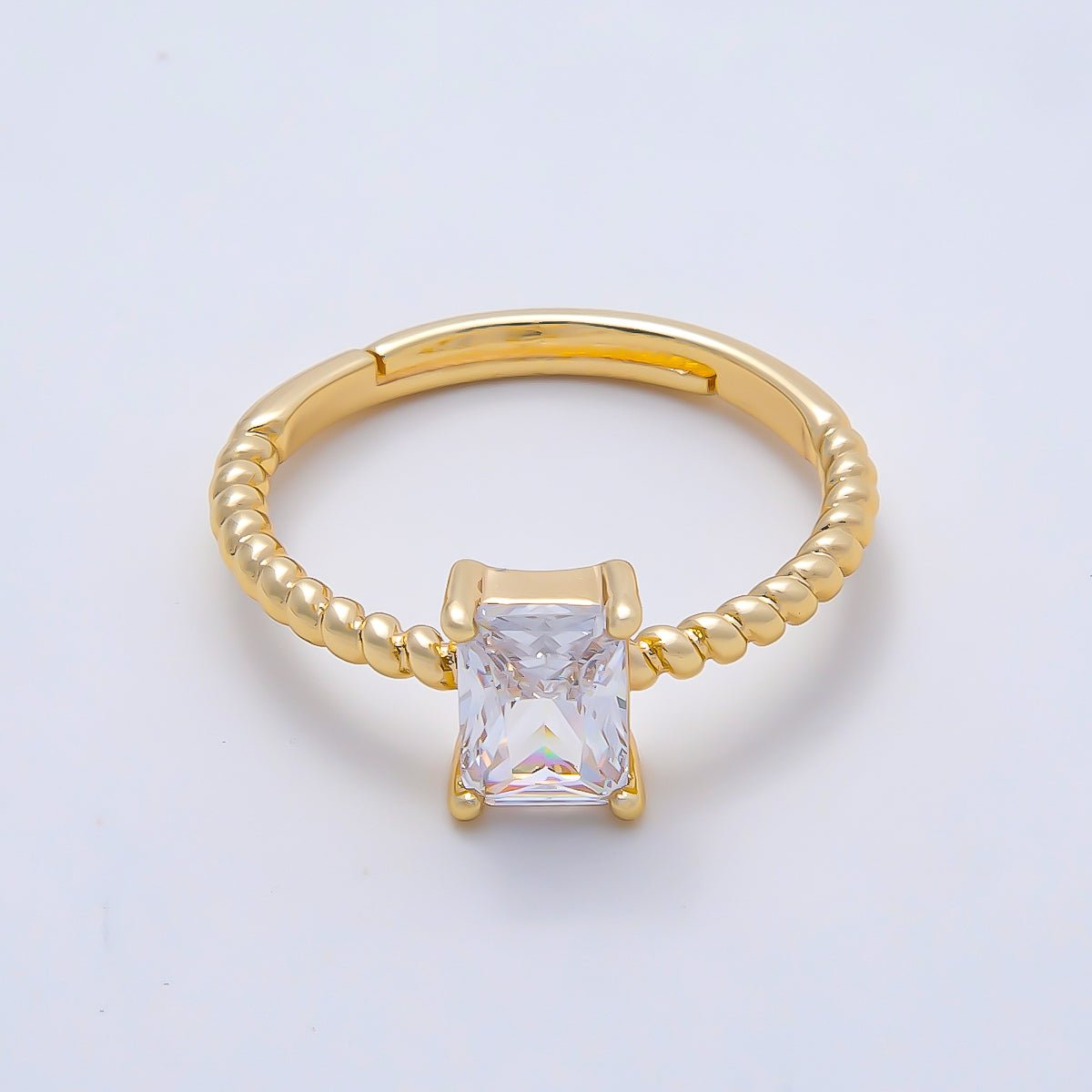 16K Gold Filled Clear Baguette CZ Croissant Adjustable Ring in Gold & Silver | Rings-00143 Rings-00144 - DLUXCA