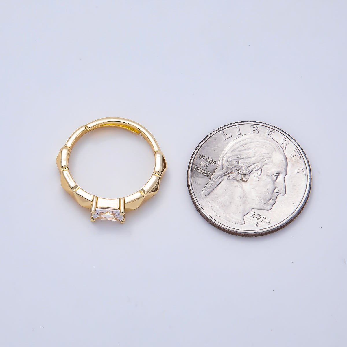 16K Gold Filled Clear Baguette CZ Edge Multifaceted Band Solitaire Ring in Gold & Silver | Rings-00149 Rings-00150 - DLUXCA