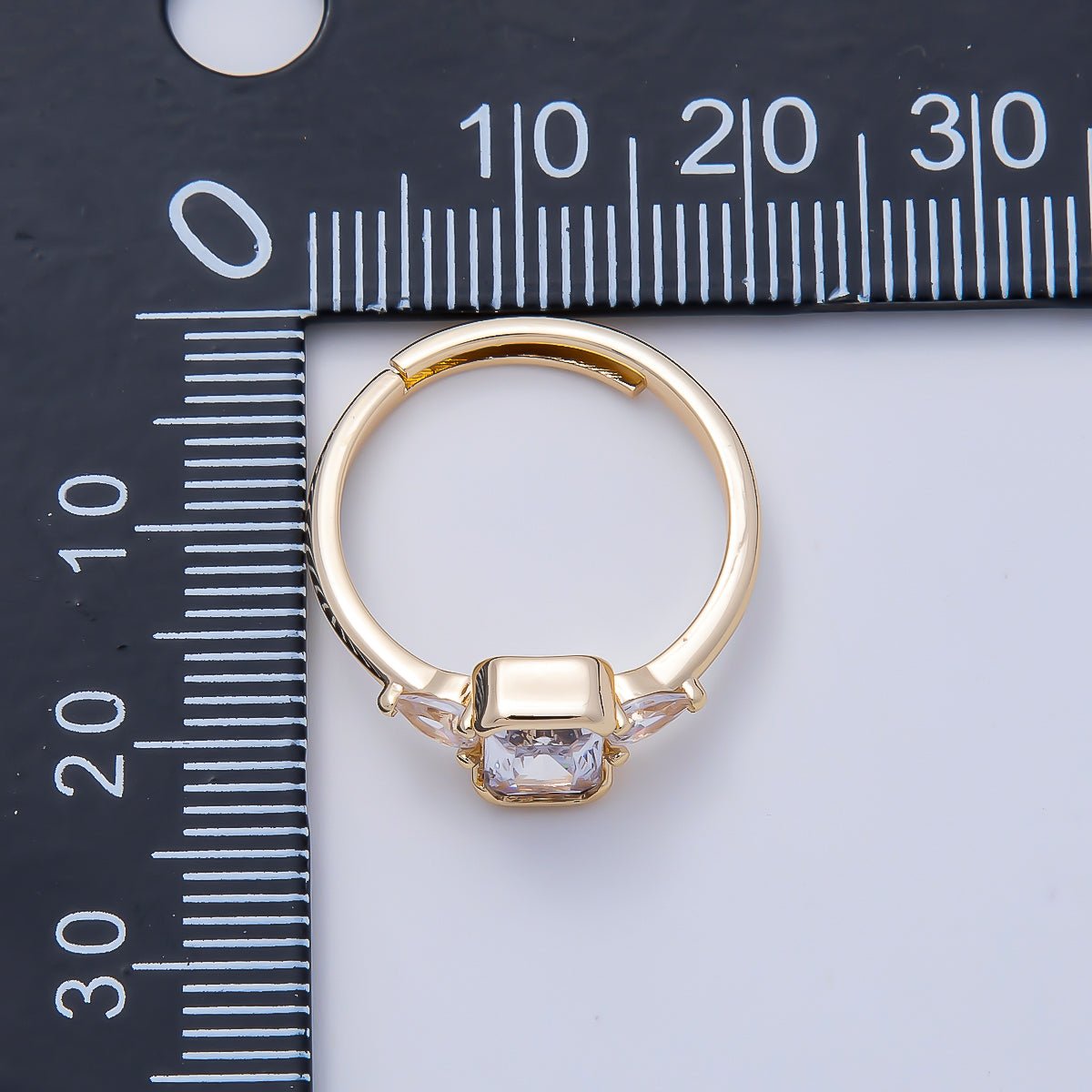 16K Gold Filled Clear Baguette Teardrop CZ Solitaire Adjustable Ring in Gold & Silver | Rings-00155 Rings-00156 - DLUXCA