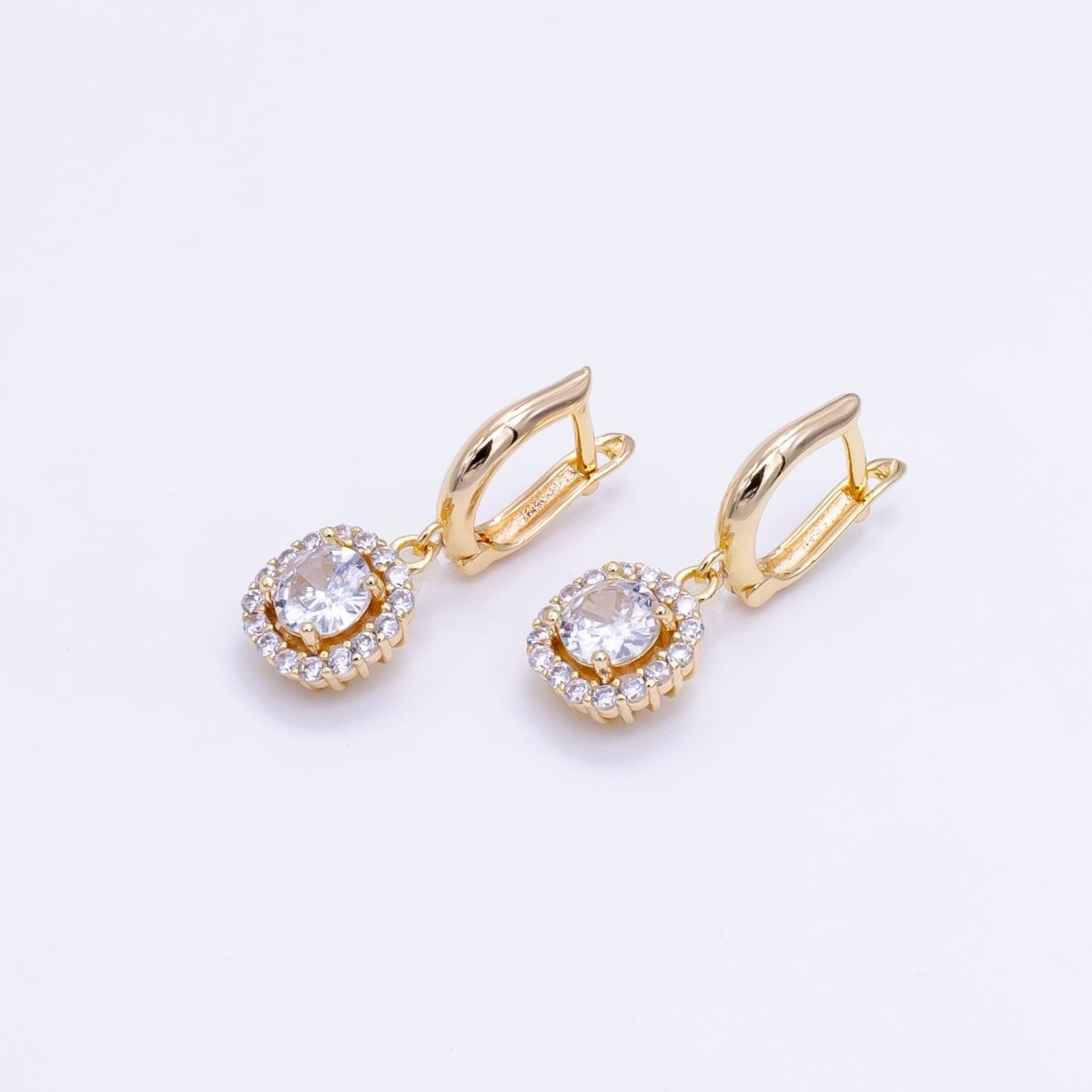 16K Gold Filled Clear, Black, Red, Blue, Green CZ Micro Paved Square Drop English Lock Earrings | AB1156 - AB1158 - DLUXCA