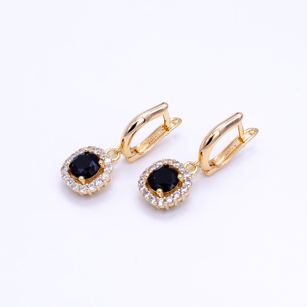 16K Gold Filled Clear, Black, Red, Blue, Green CZ Micro Paved Square Drop English Lock Earrings | AB1156 - AB1158 - DLUXCA
