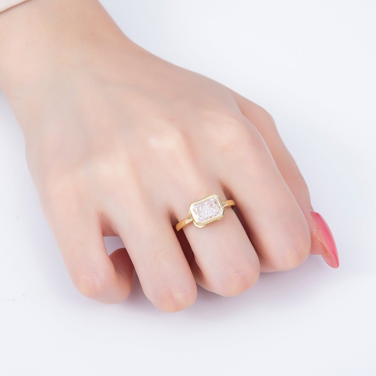 16K Gold Filled Clear CZ Baguette Bezel Ring in Gold & Silver | Rings-00293 Rings-00294 - DLUXCA