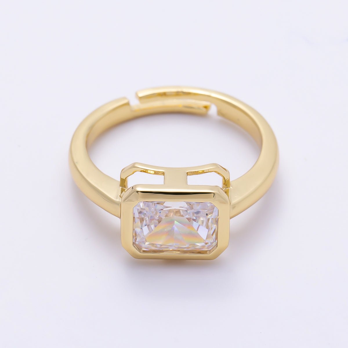 16K Gold Filled Clear CZ Baguette Bezel Ring in Gold & Silver | Rings-00293 Rings-00294 - DLUXCA
