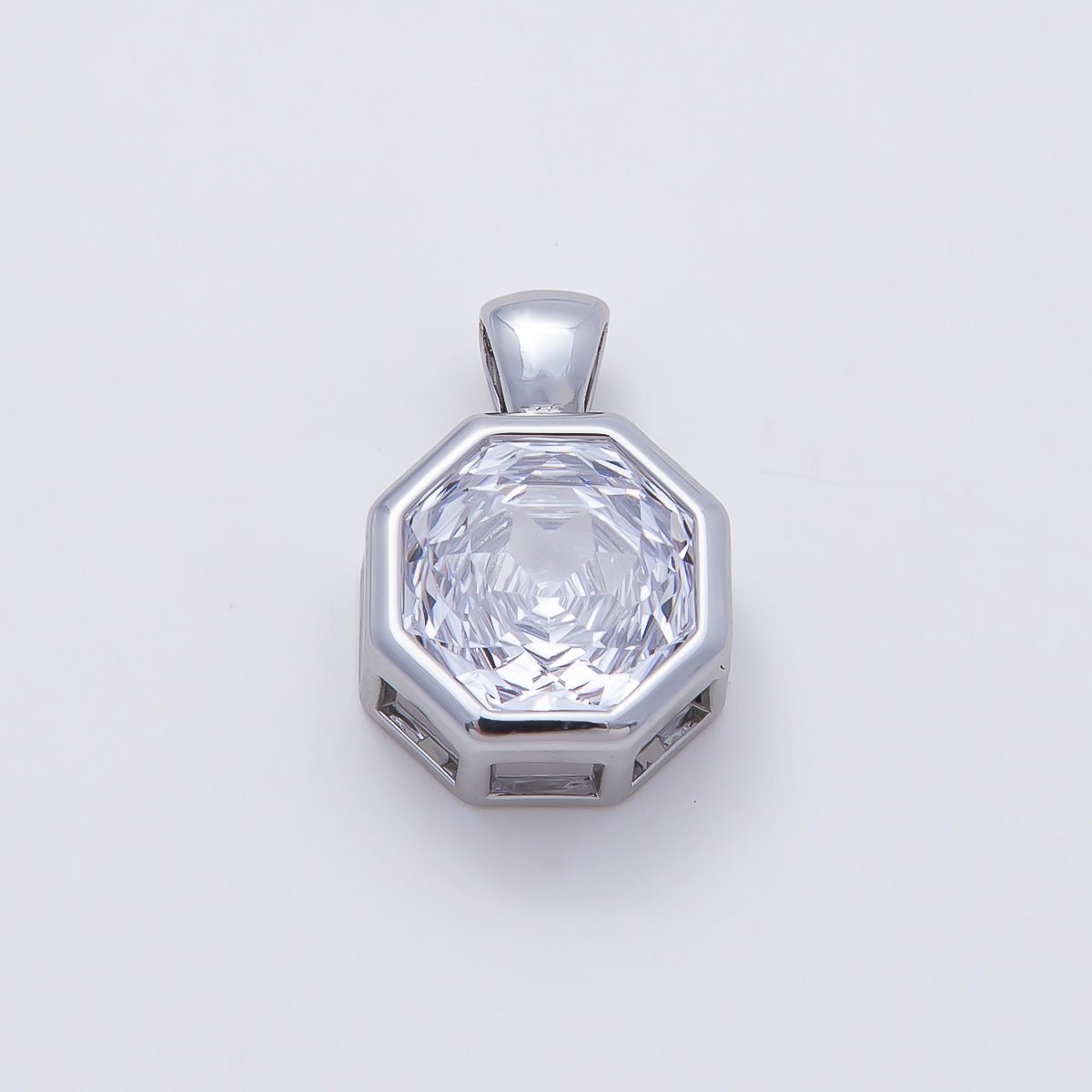 16K Gold Filled Clear CZ Baguette Round Hexagon Bezel Pendant in Gold & Silver | Charms-01081 ~ Charms-01096 - DLUXCA