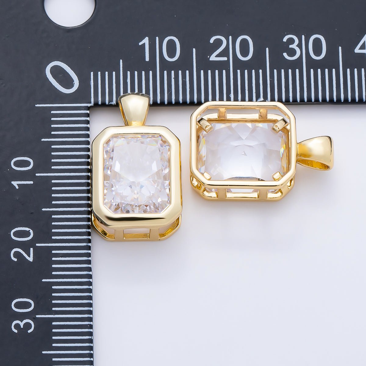 16K Gold Filled Clear CZ Baguette Round Hexagon Bezel Pendant in Gold & Silver | Charms-01081 ~ Charms-01096 - DLUXCA