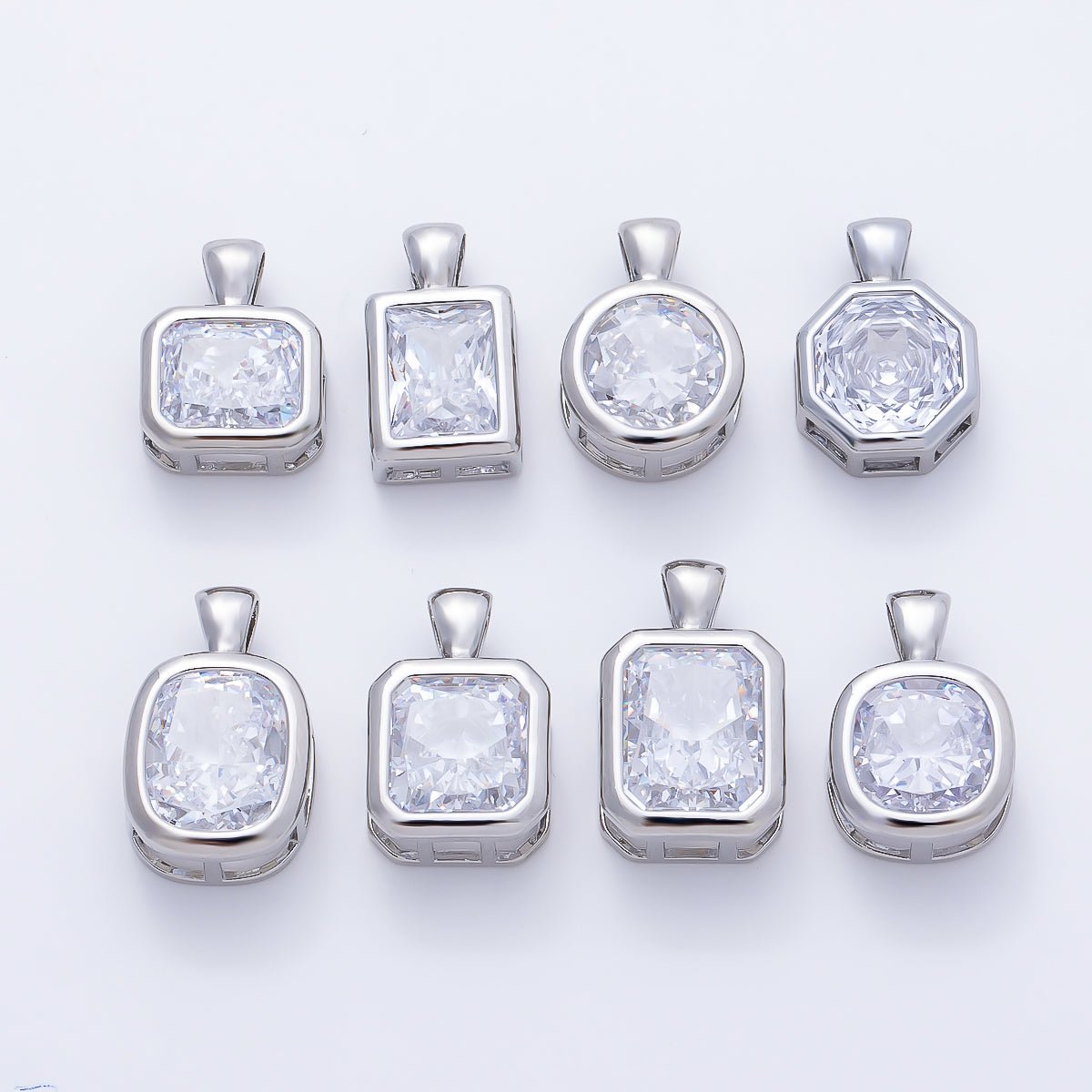 16K Gold Filled Clear CZ Baguette Round Hexagon Bezel Pendant in Gold & Silver | Charms-01081 ~ Charms-01096 - DLUXCA