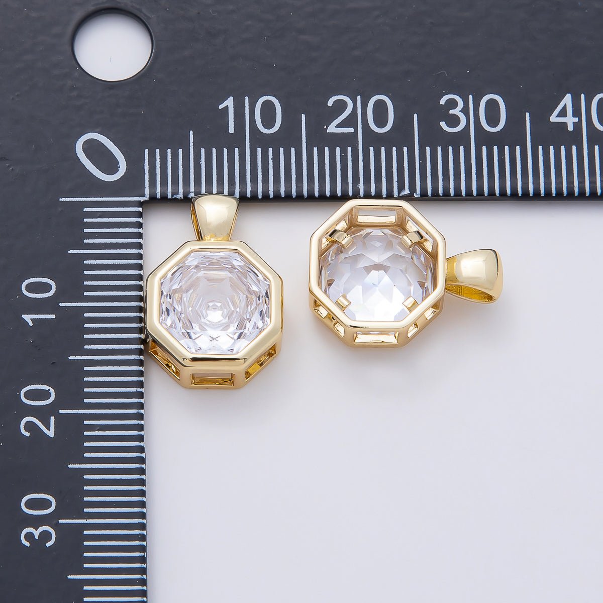 16K Gold Filled Clear CZ Baguette Round Hexagon Bezel Pendant in Gold & Silver | Charms-01081 ~ Charms-01096 - DLUXCA