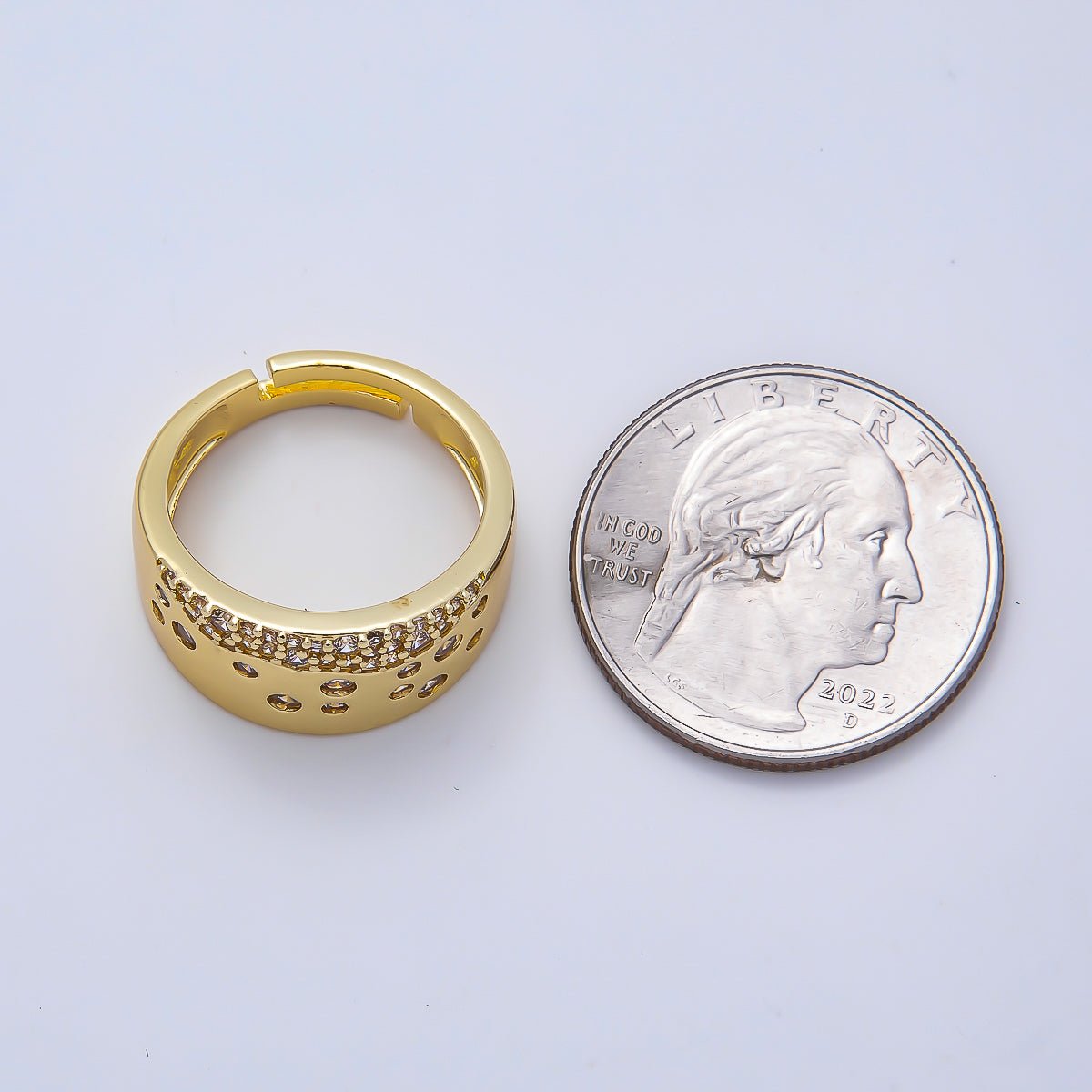 16K Gold Filled Clear CZ Dotted Micro Paved Wide Ring | Rings-00192 - DLUXCA
