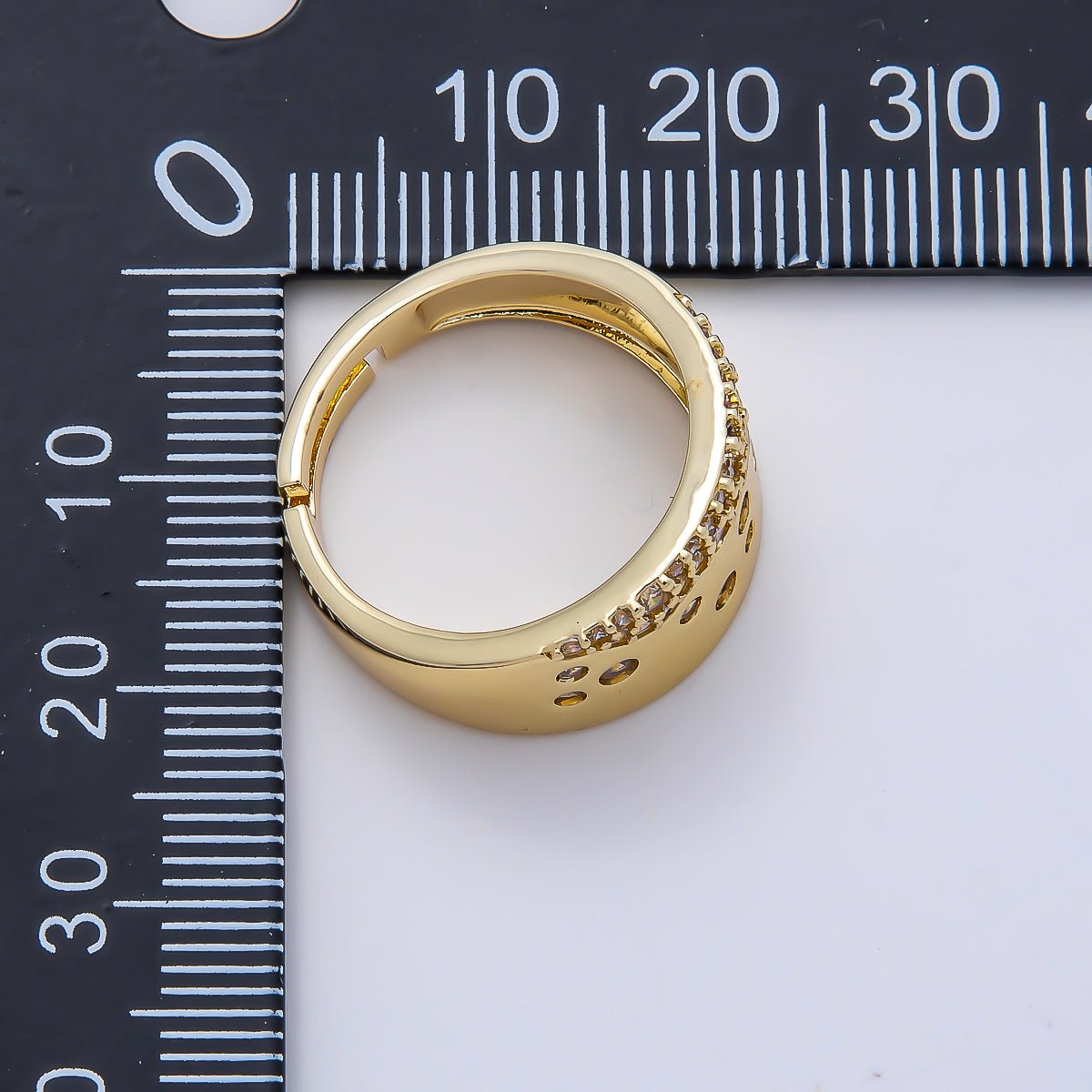 16K Gold Filled Clear CZ Dotted Micro Paved Wide Ring | Rings-00192 - DLUXCA