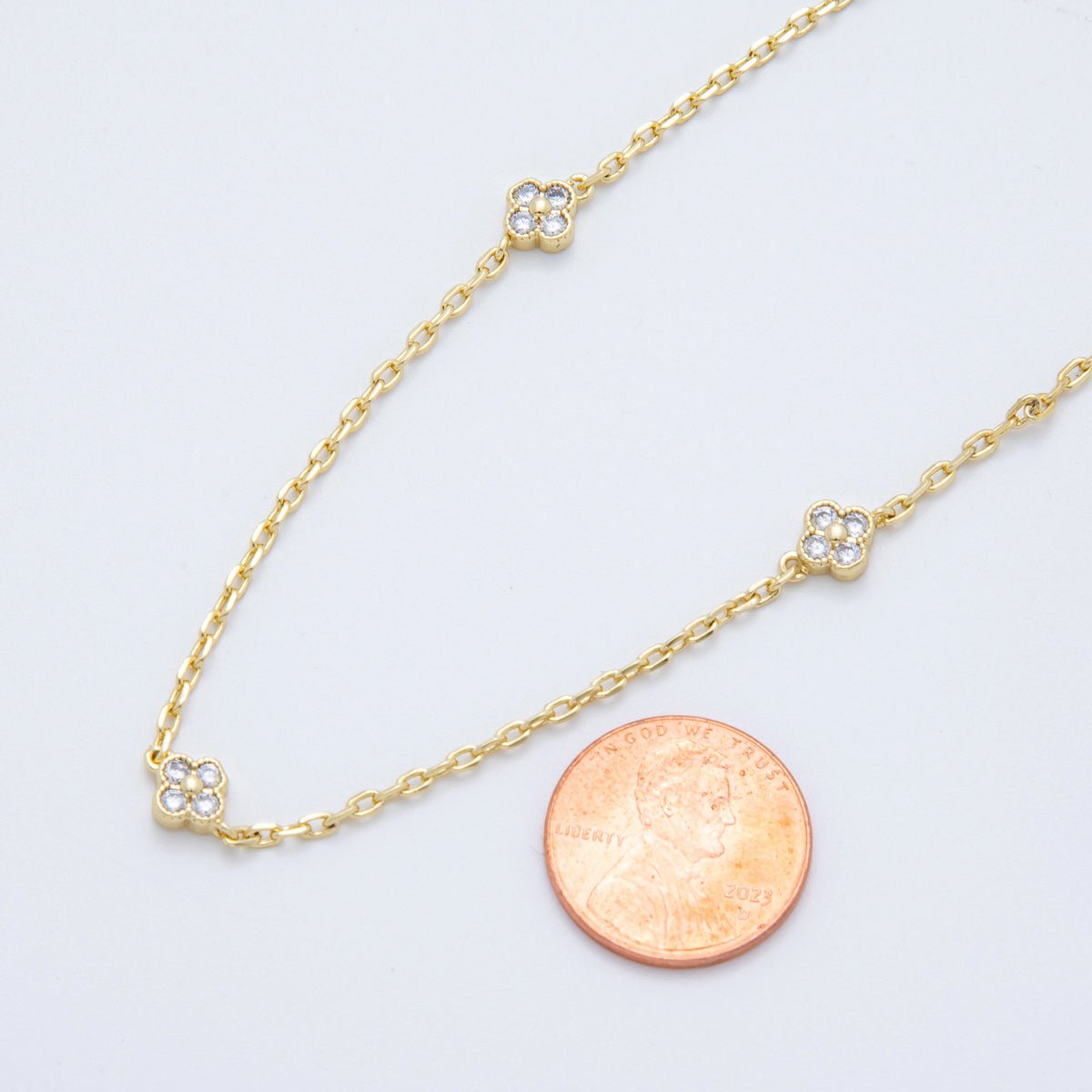 16K Gold Filled Clear CZ Flower Cable Unfinished Chain by Yard | Roll - 1617 - DLUXCA