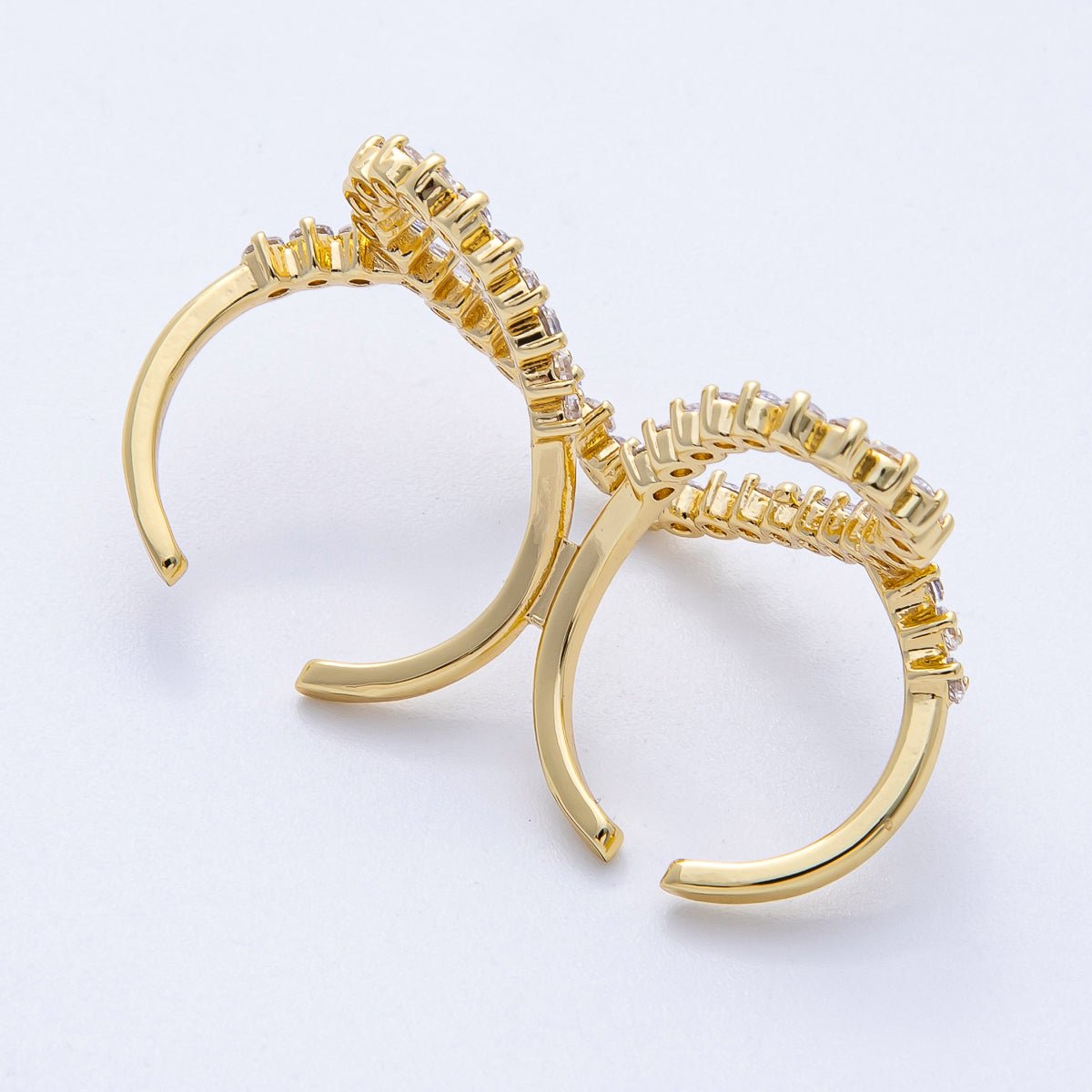 16K Gold Filled Clear CZ Heart Double Band Adjustable Ring | Rings - 00058 - DLUXCA