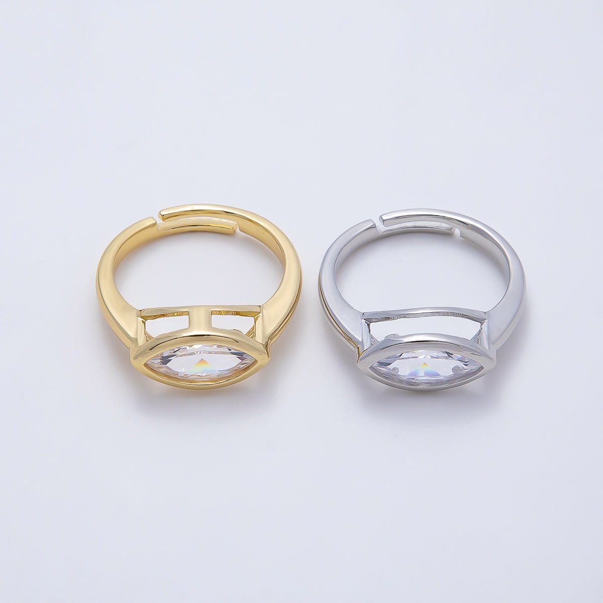16K Gold Filled Clear CZ Marquise Bezel Ring in Gold & Silver | Rings-00299 Rings-00300 - DLUXCA