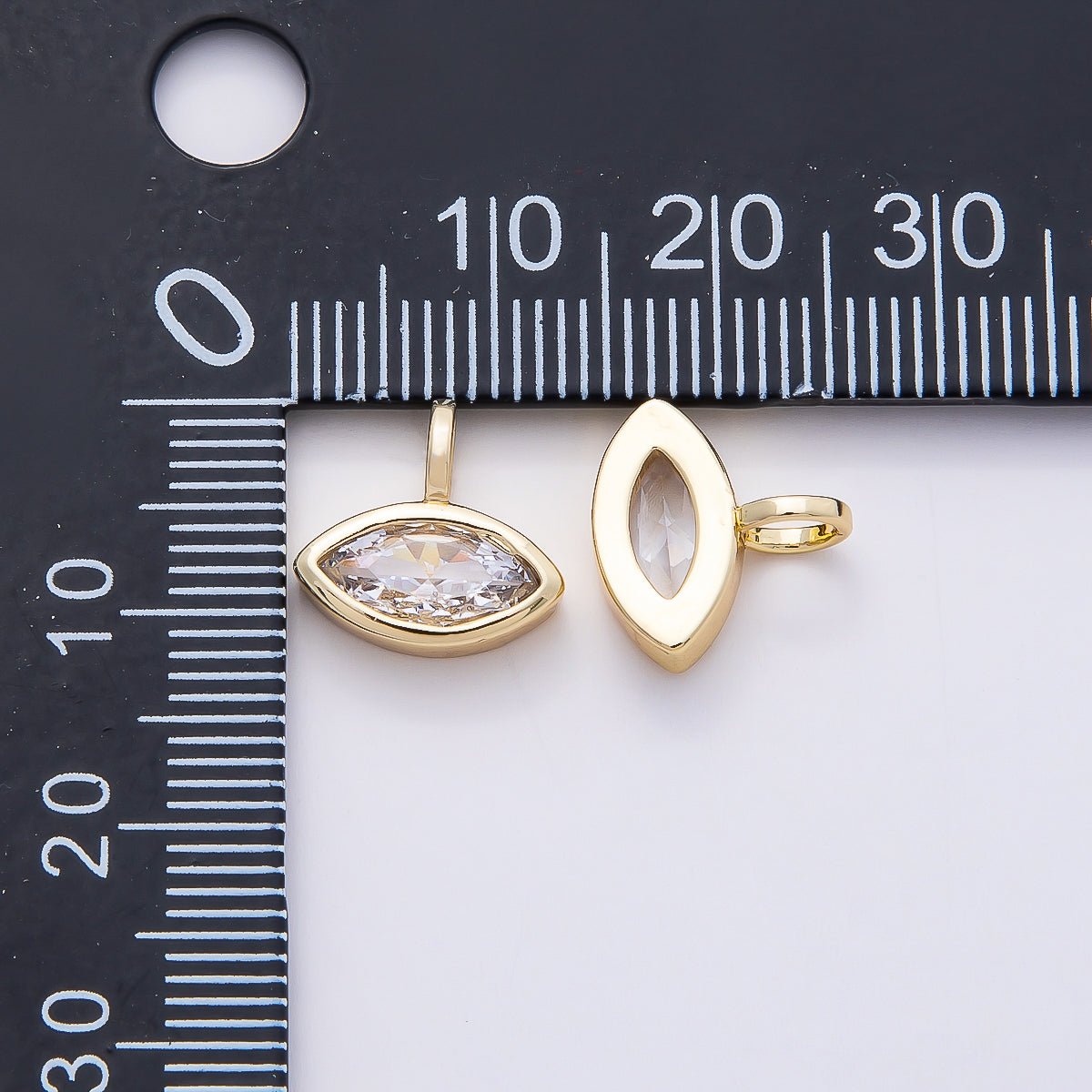 16K Gold Filled Clear CZ Marquise, Heart, Round, Oval, Teardrop Bezel Solitaire Pendant in Gold & Silver | Charms - 00834 ~ Charms - 00843 - DLUXCA