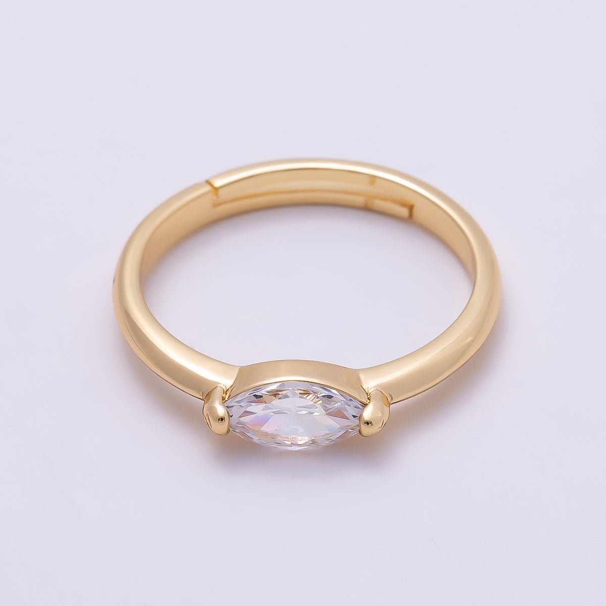 16K Gold Filled Clear CZ Marquise Mini Solitaire Adjustable Ring in Gold & Silver | Rings-00134 Rings-00135 - DLUXCA