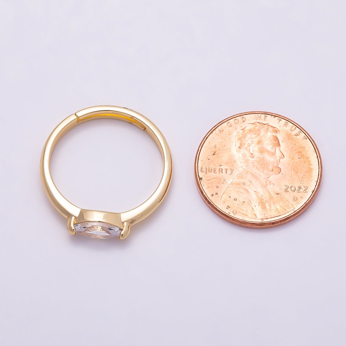 16K Gold Filled Clear CZ Marquise Mini Solitaire Adjustable Ring in Gold & Silver | Rings-00134 Rings-00135 - DLUXCA