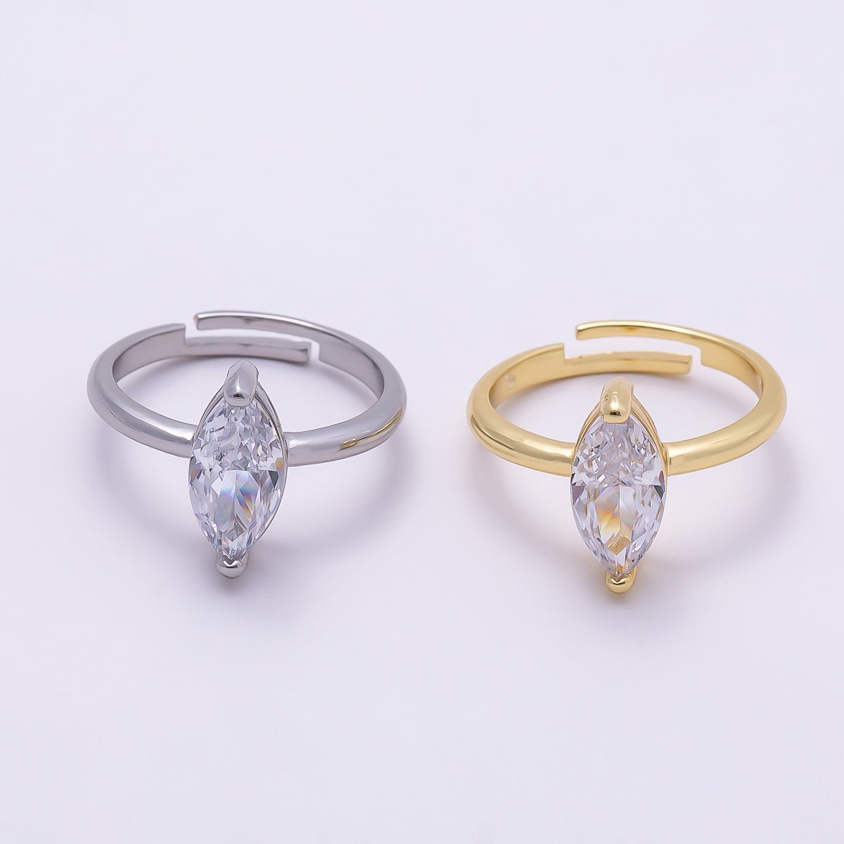 16K Gold Filled Clear CZ Marquise Solitaire Adjustable Ring | RINGS - 00093 - DLUXCA
