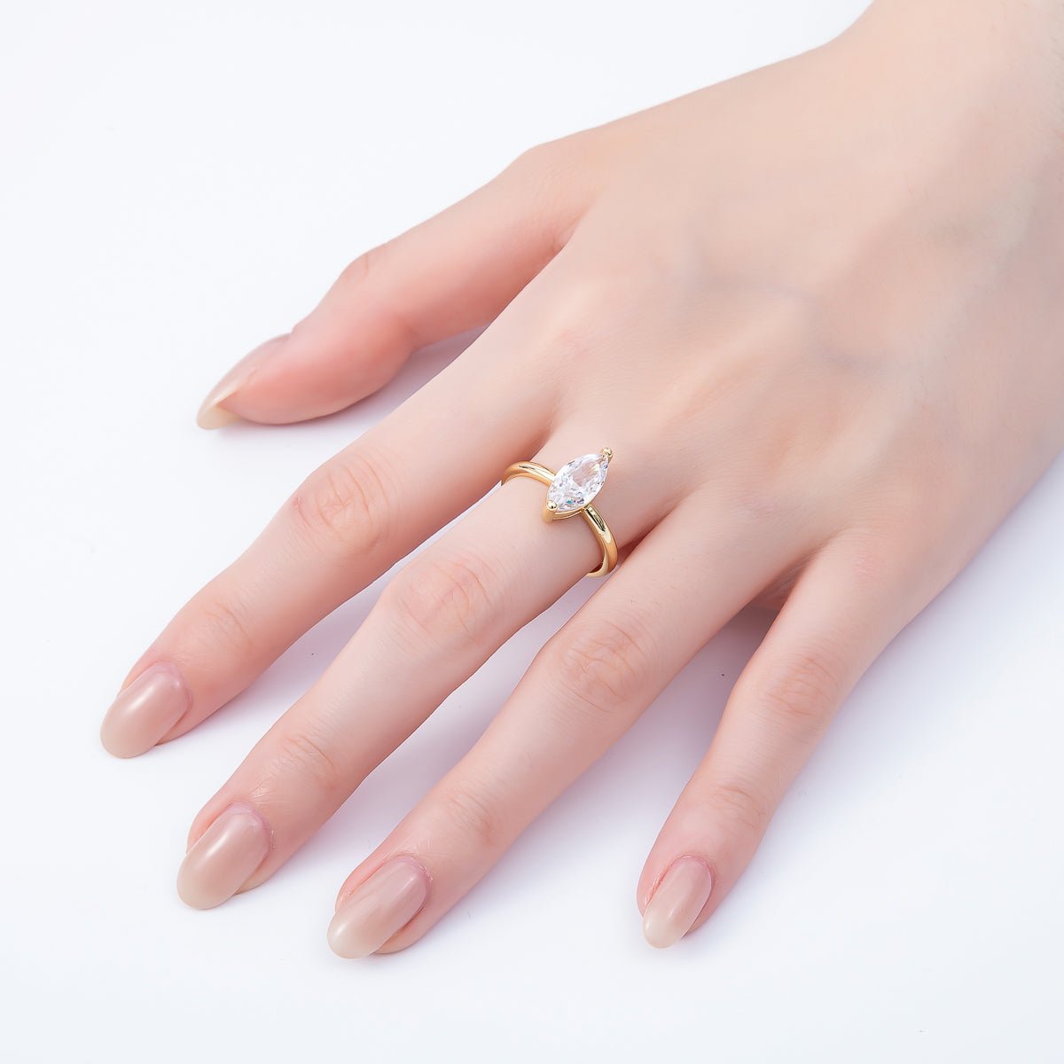 16K Gold Filled Clear CZ Marquise Solitaire Adjustable Ring | RINGS - 00093 - DLUXCA