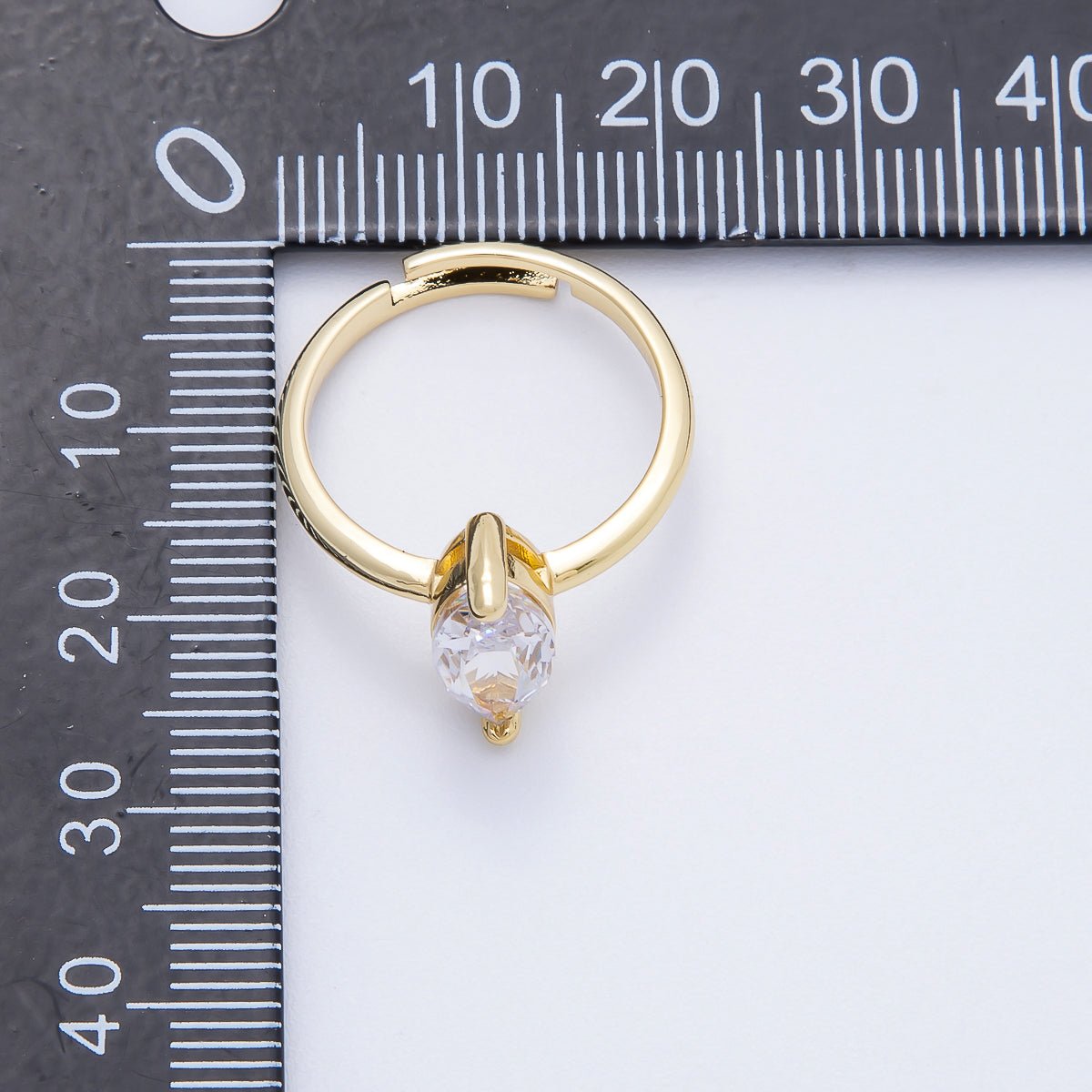 16K Gold Filled Clear CZ Marquise Solitaire Adjustable Ring | RINGS - 00093 - DLUXCA