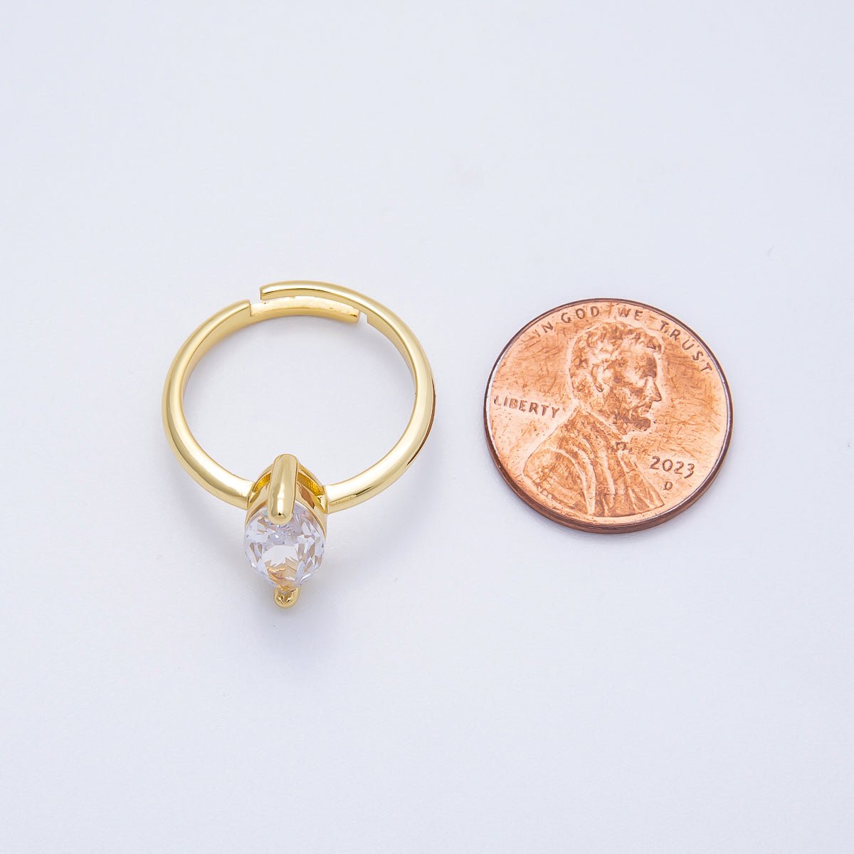 16K Gold Filled Clear CZ Marquise Solitaire Adjustable Ring | RINGS - 00093 - DLUXCA