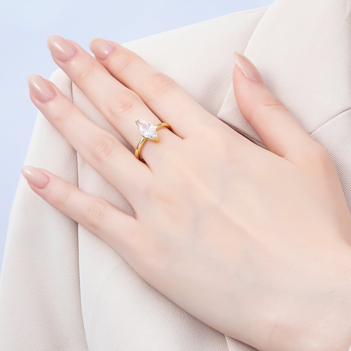 16K Gold Filled Clear CZ Marquise Solitaire Adjustable Ring | RINGS - 00093 - DLUXCA