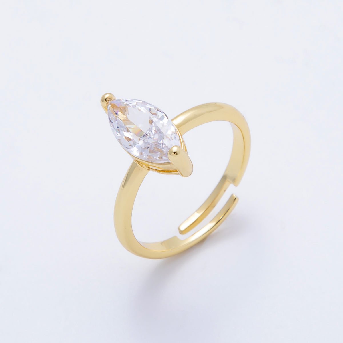 16K Gold Filled Clear CZ Marquise Solitaire Adjustable Ring | RINGS - 00093 - DLUXCA