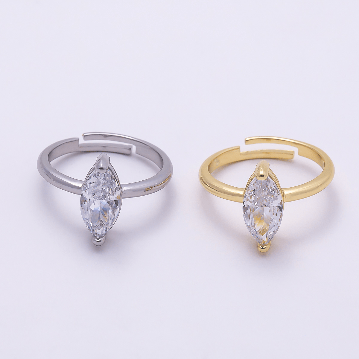 16K Gold Filled Clear CZ Marquise Solitaire Ring in Gold & Silver | Rings - 00120 - DLUXCA
