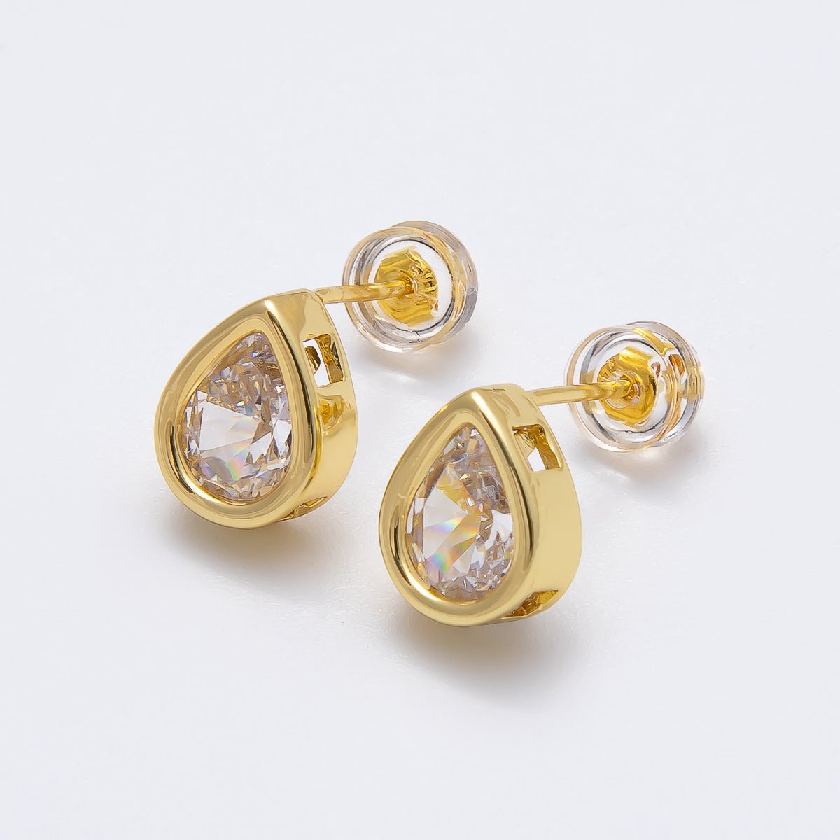 16K Gold Filled Clear CZ Minimalist Teardrop Stud Earring | Earrings - 00277 - DLUXCA