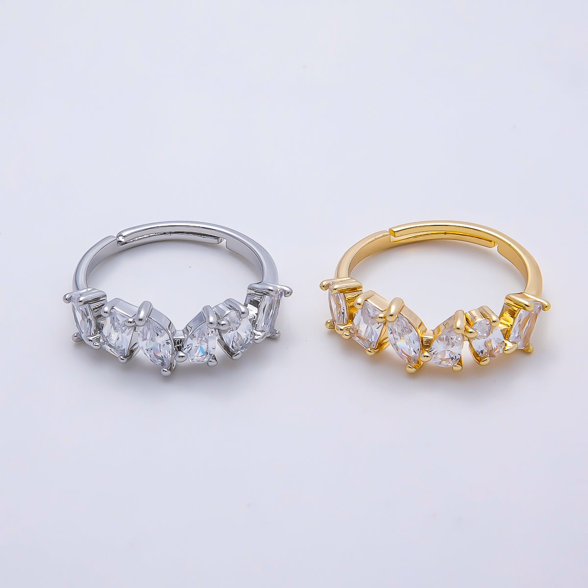 16K Gold Filled Clear CZ Multi Cluster Ring in Gold & Silver | Rings-00151 Rings-00152 - DLUXCA