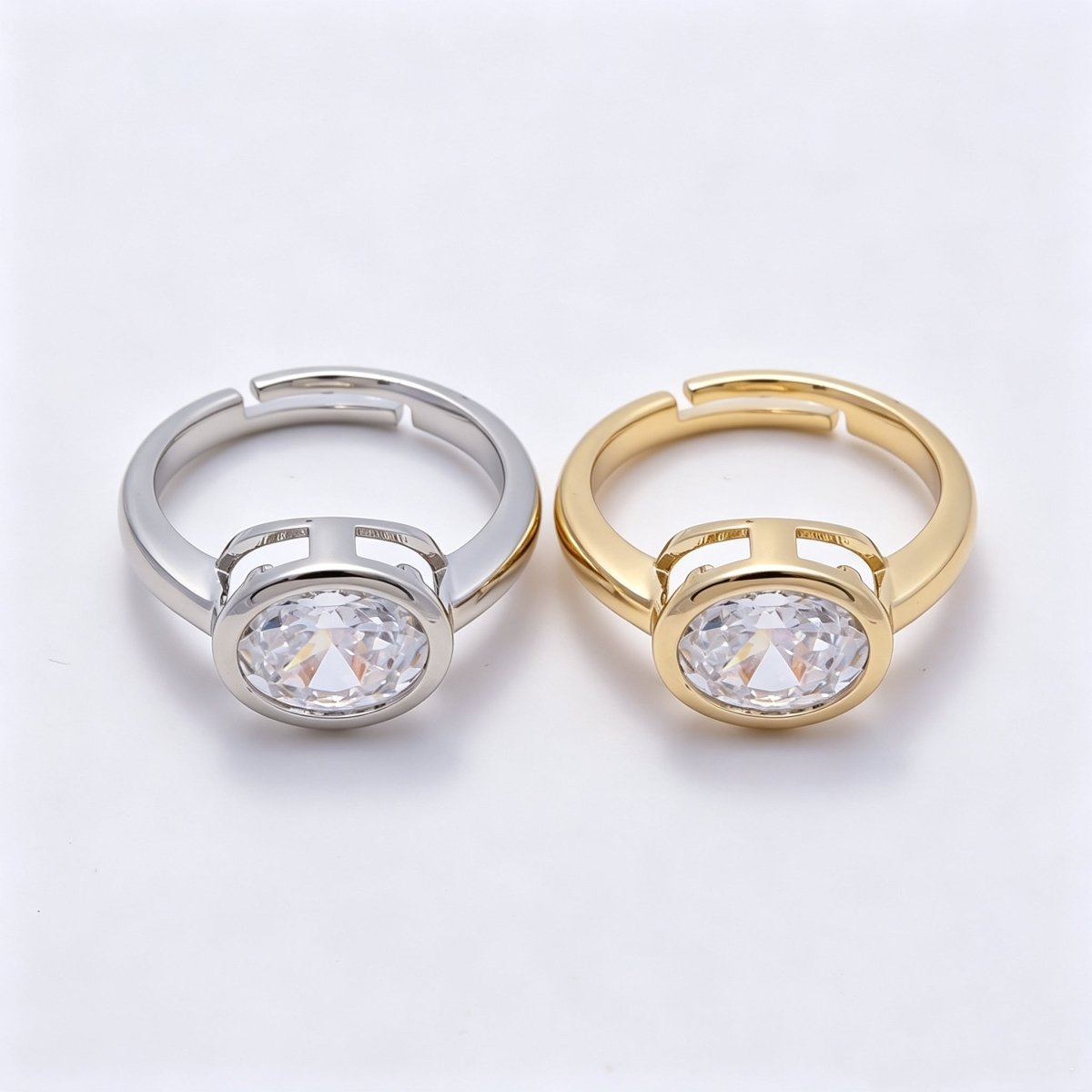 16K Gold Filled Clear CZ Oval Bezel Ring in Gold & Silver | Rings-00295 Rings-00296 - DLUXCA