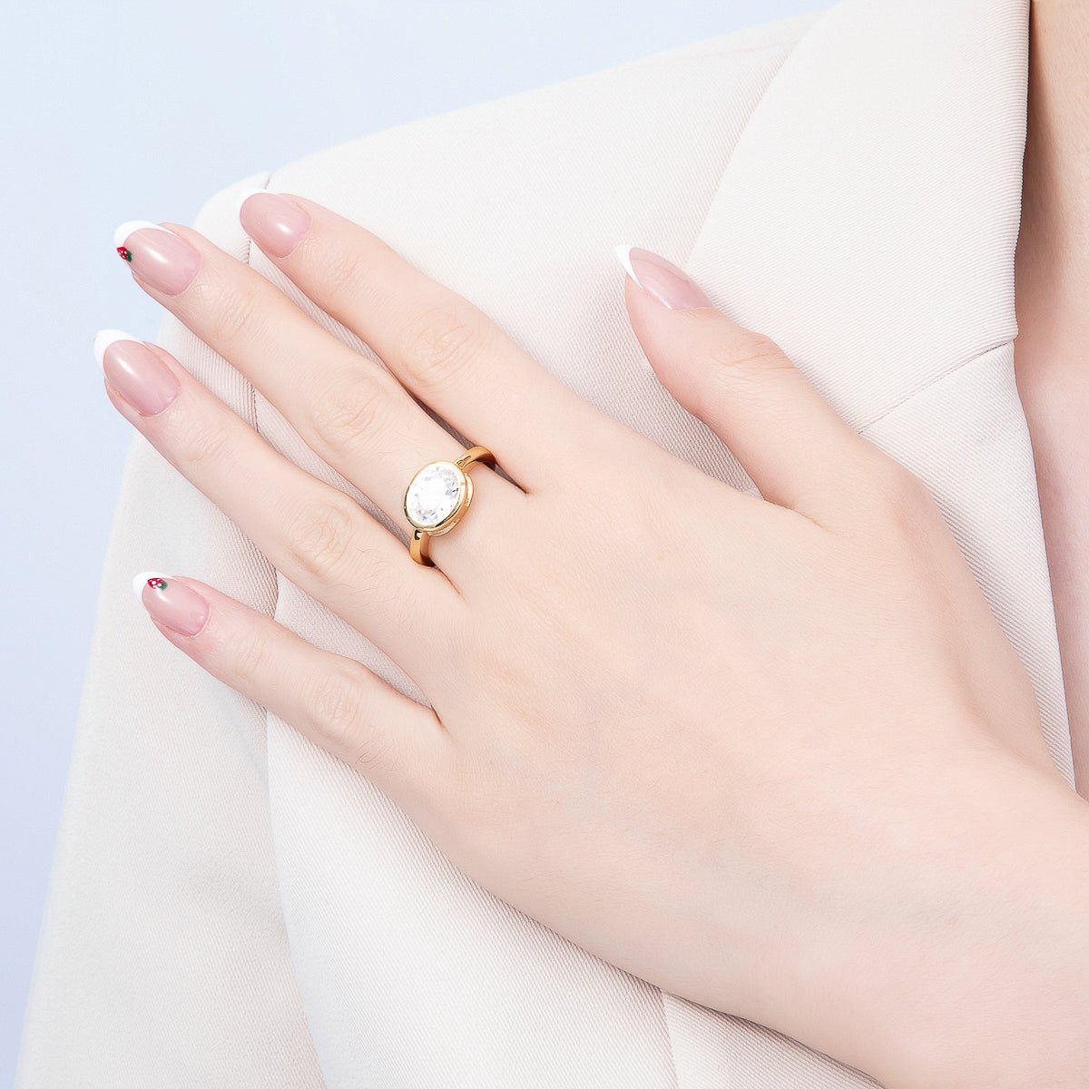 16K Gold Filled Clear CZ Oval Bezel Ring in Gold & Silver | Rings-00295 Rings-00296 - DLUXCA