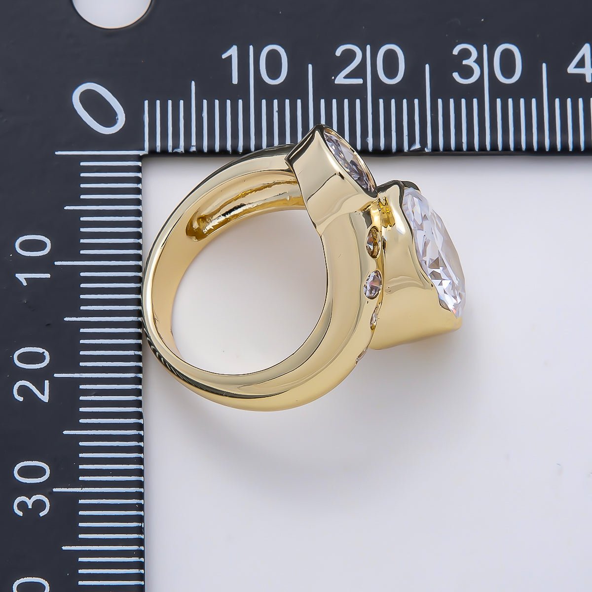 16K Gold Filled Clear CZ Round Dotted Solitaire Geometric Ring | Rings-00193 - DLUXCA