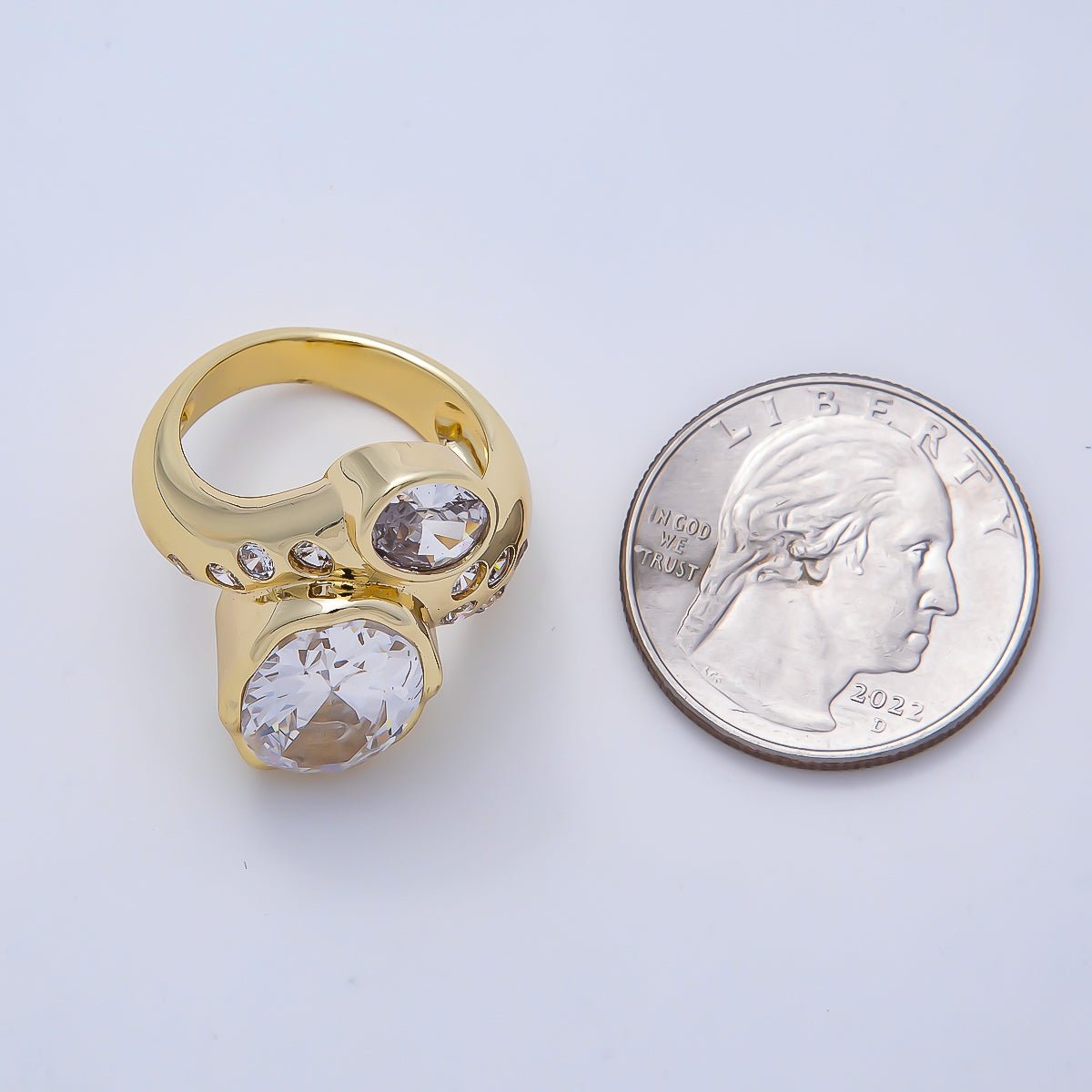 16K Gold Filled Clear CZ Round Dotted Solitaire Geometric Ring | Rings-00193 - DLUXCA