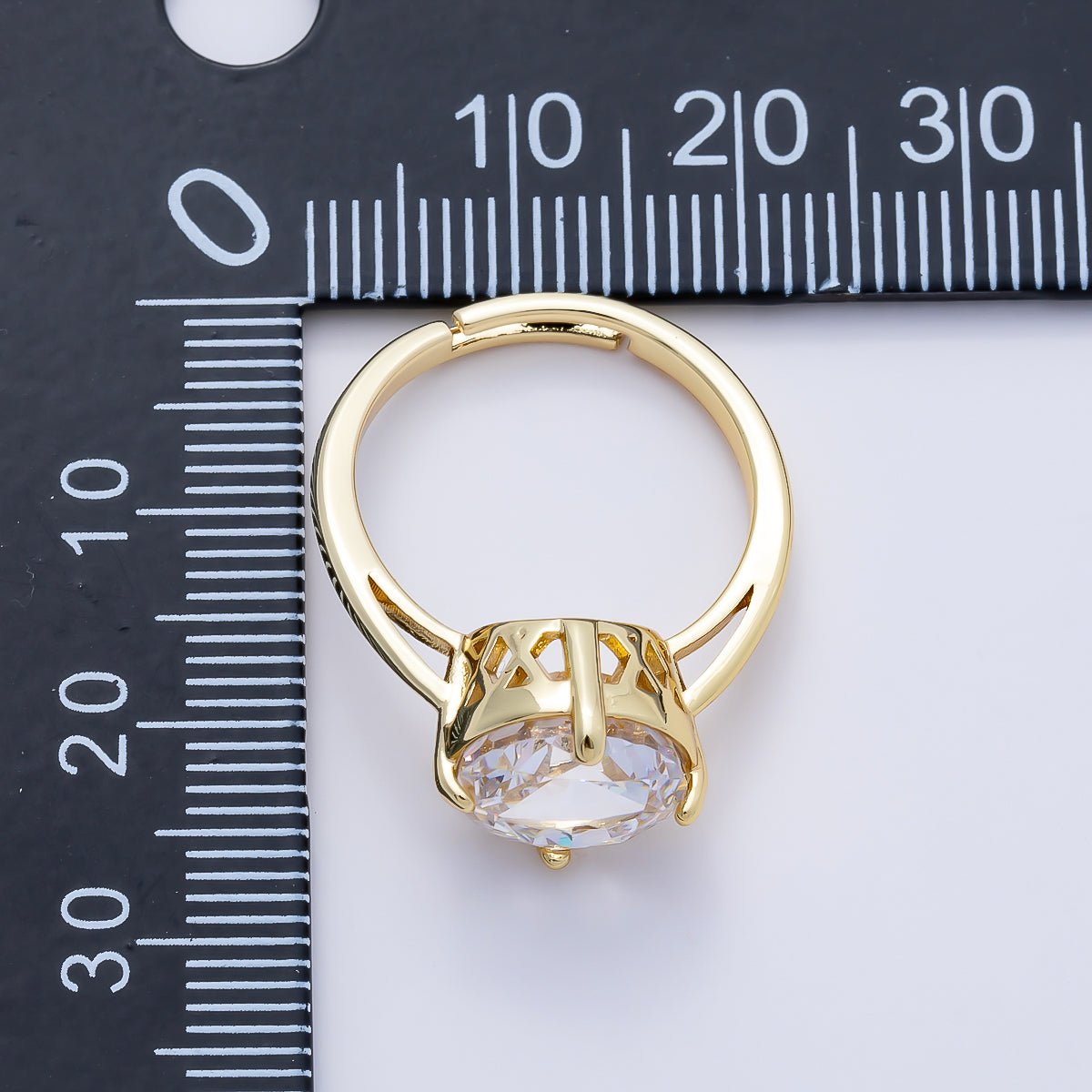 16K Gold Filled Clear CZ Round Prong Solitaire Ring | Rings-00279 - DLUXCA