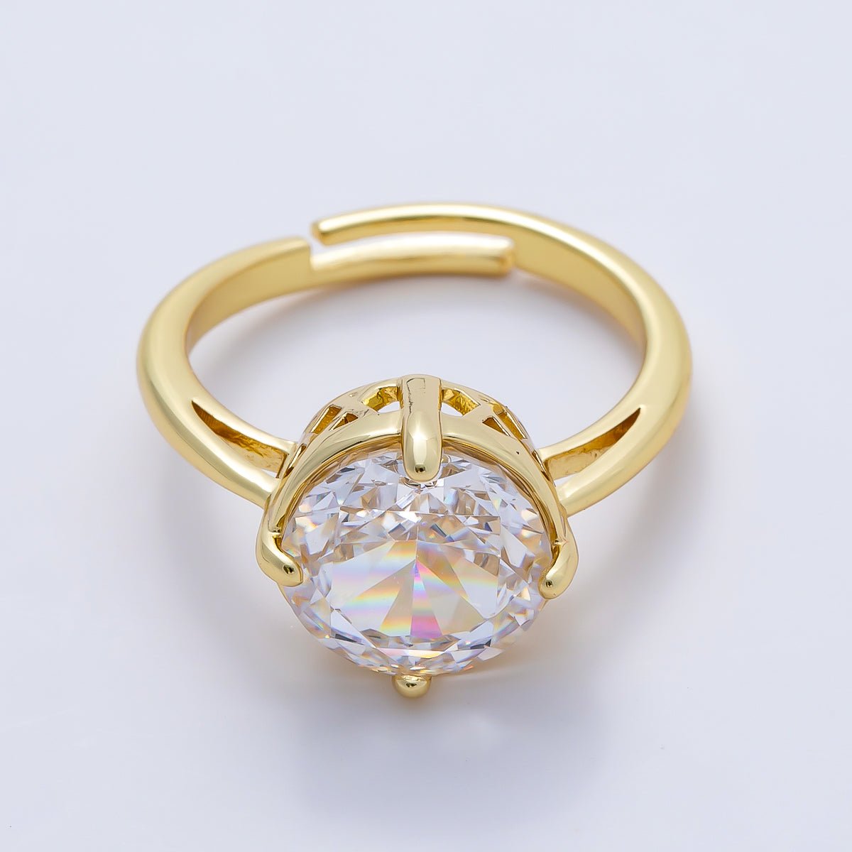 16K Gold Filled Clear CZ Round Prong Solitaire Ring | Rings-00279 - DLUXCA