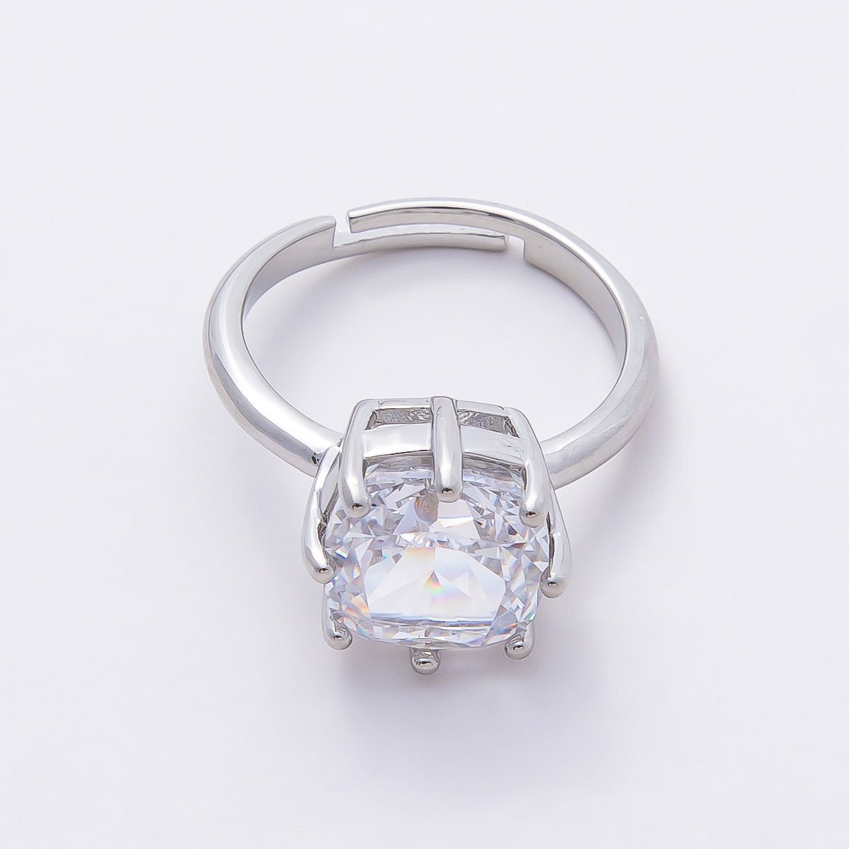 16K Gold Filled Clear CZ Rounded Square Solitaire Ring in Gold & Silver | Rings - 00113 Rings - 00114 - DLUXCA