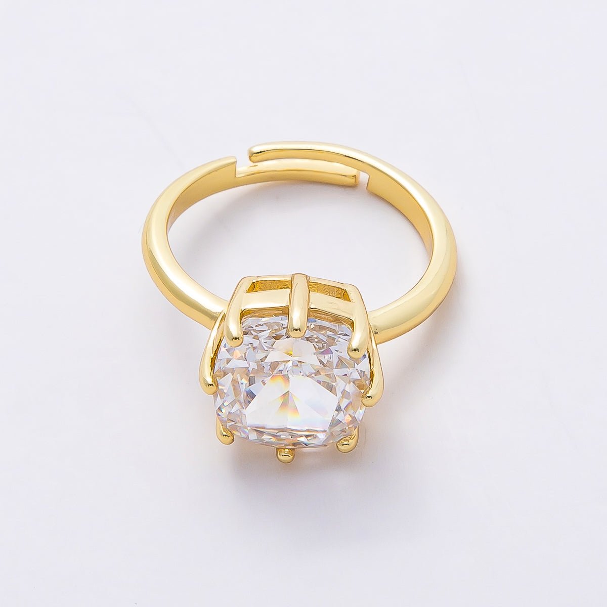 16K Gold Filled Clear CZ Rounded Square Solitaire Ring in Gold & Silver | Rings - 00113 Rings - 00114 - DLUXCA
