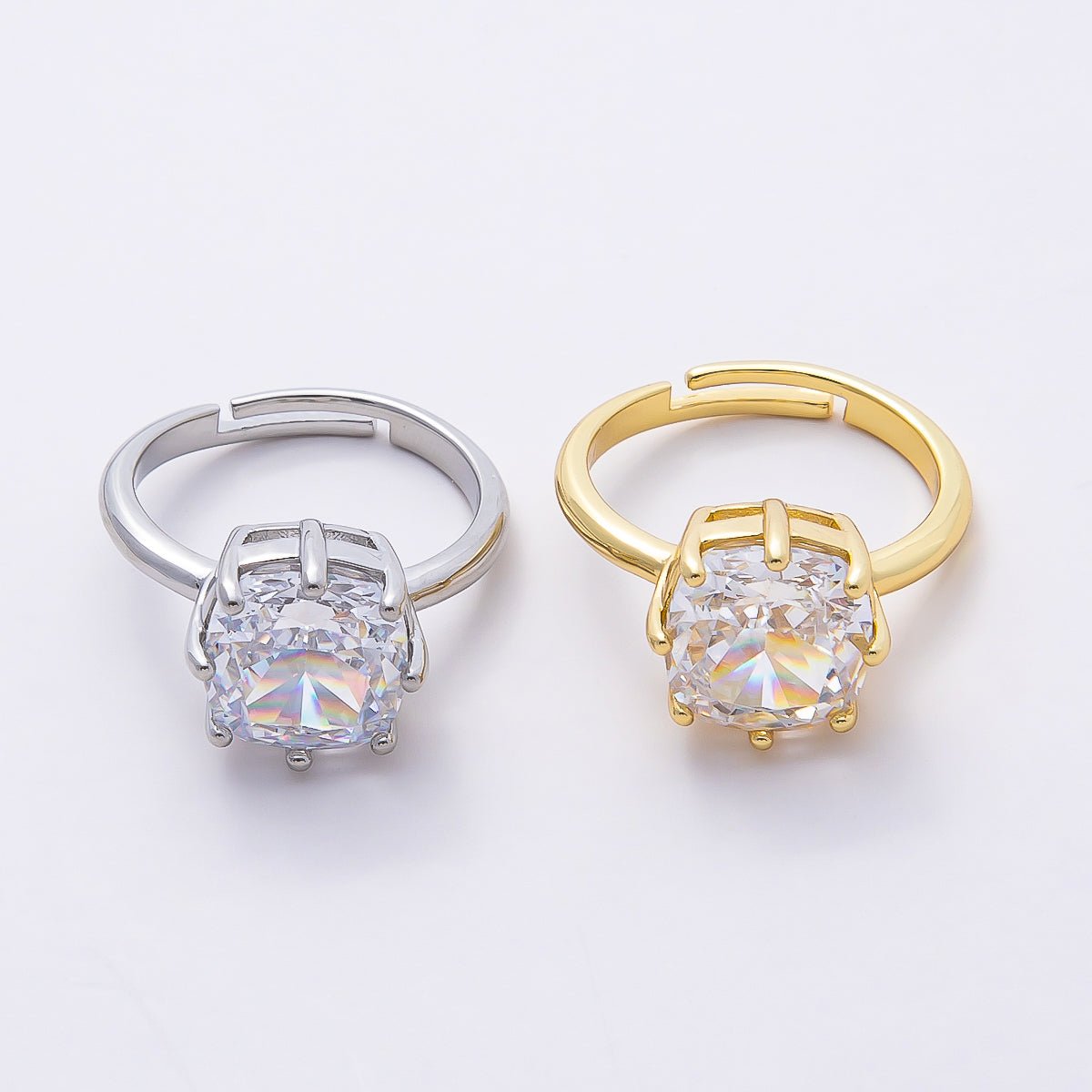 16K Gold Filled Clear CZ Rounded Square Solitaire Ring in Gold & Silver | Rings - 00113 Rings - 00114 - DLUXCA