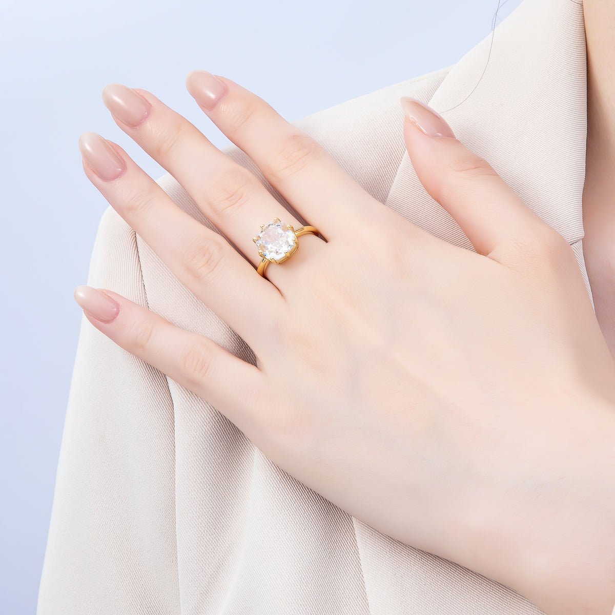16K Gold Filled Clear CZ Rounded Square Solitaire Ring in Gold & Silver | Rings - 00113 Rings - 00114 - DLUXCA