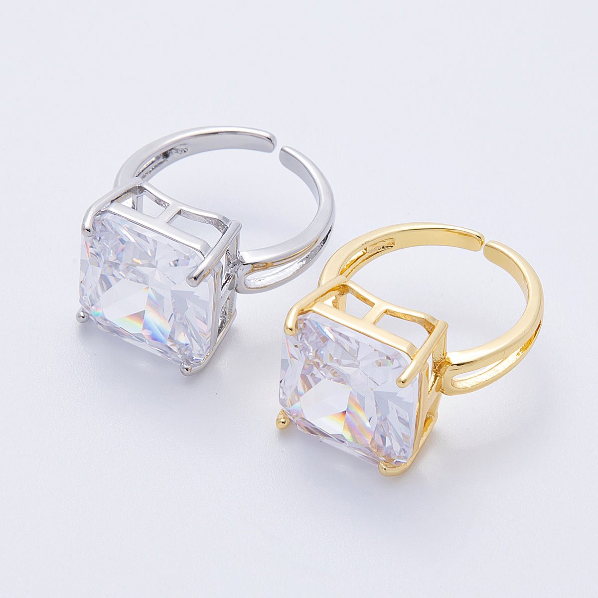 16K Gold Filled Clear CZ Square Solitaire Ring in Gold & Silver | Rings - 00018 Rings - 00019 - DLUXCA