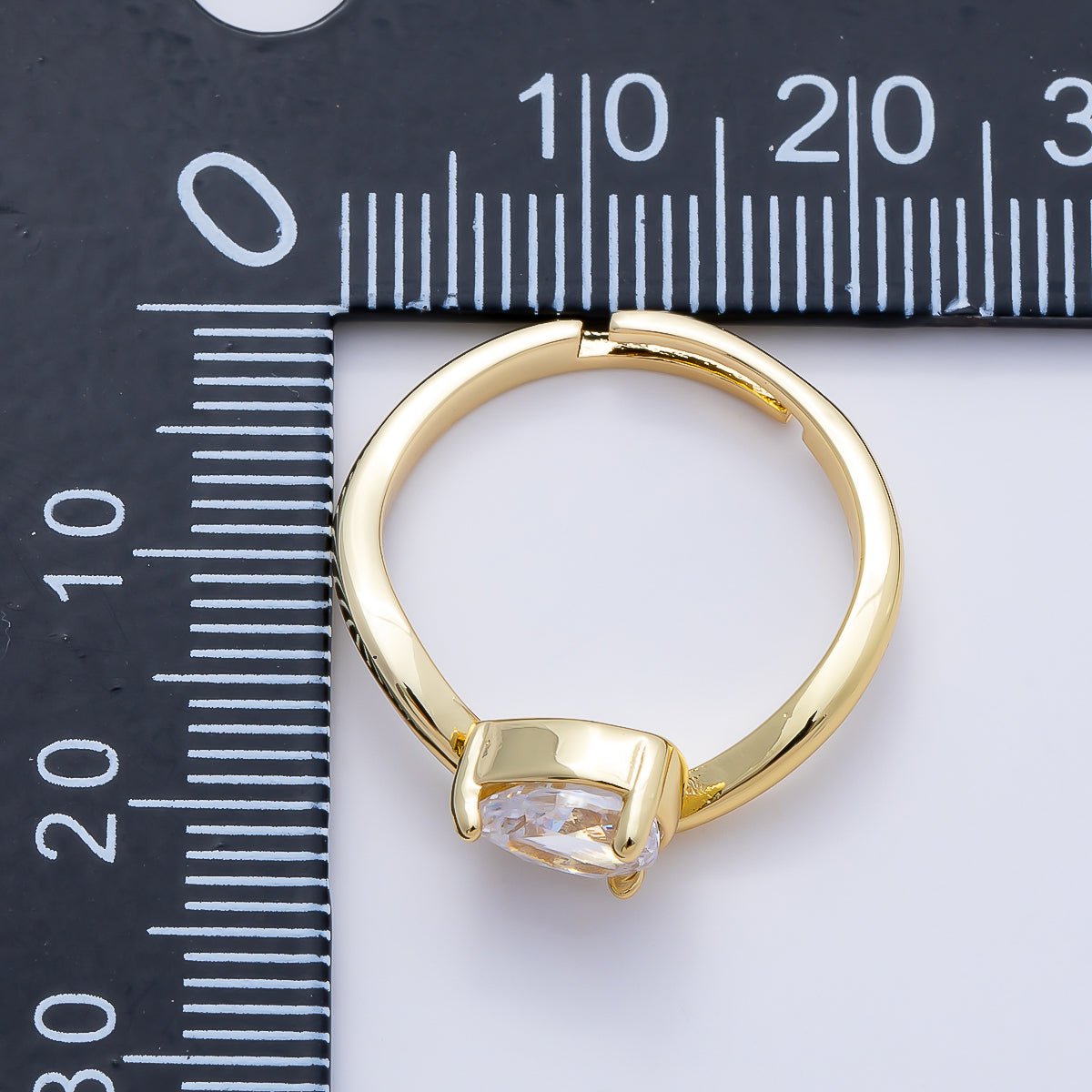 16K Gold Filled Clear CZ Teardrop Curved Solitaire Pinky Ring | Rings-00275 - DLUXCA
