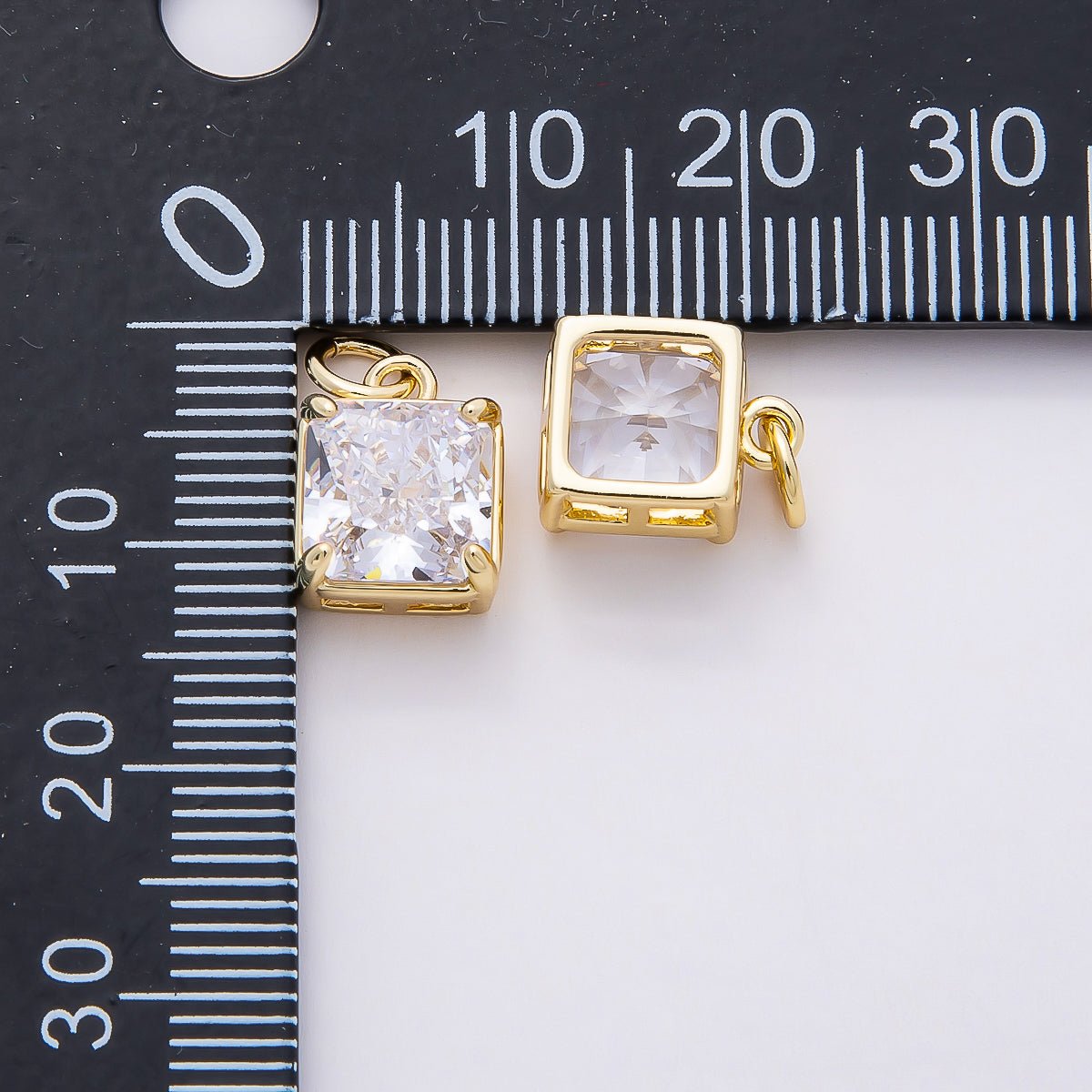 16K Gold Filled Clear CZ Teardrop, Oval, Heart, Marquise, Square Solitaire Charm | Charms - 00816 ~ Charms - 00820 - DLUXCA