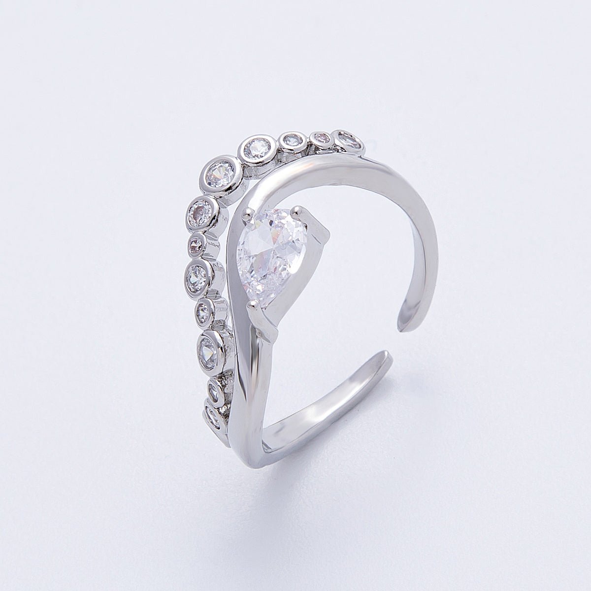 16K Gold Filled Clear CZ Teardrop Round Gradient Curved Ring in Gold & Silver | Rings - 00005 Rings - 00006 - DLUXCA