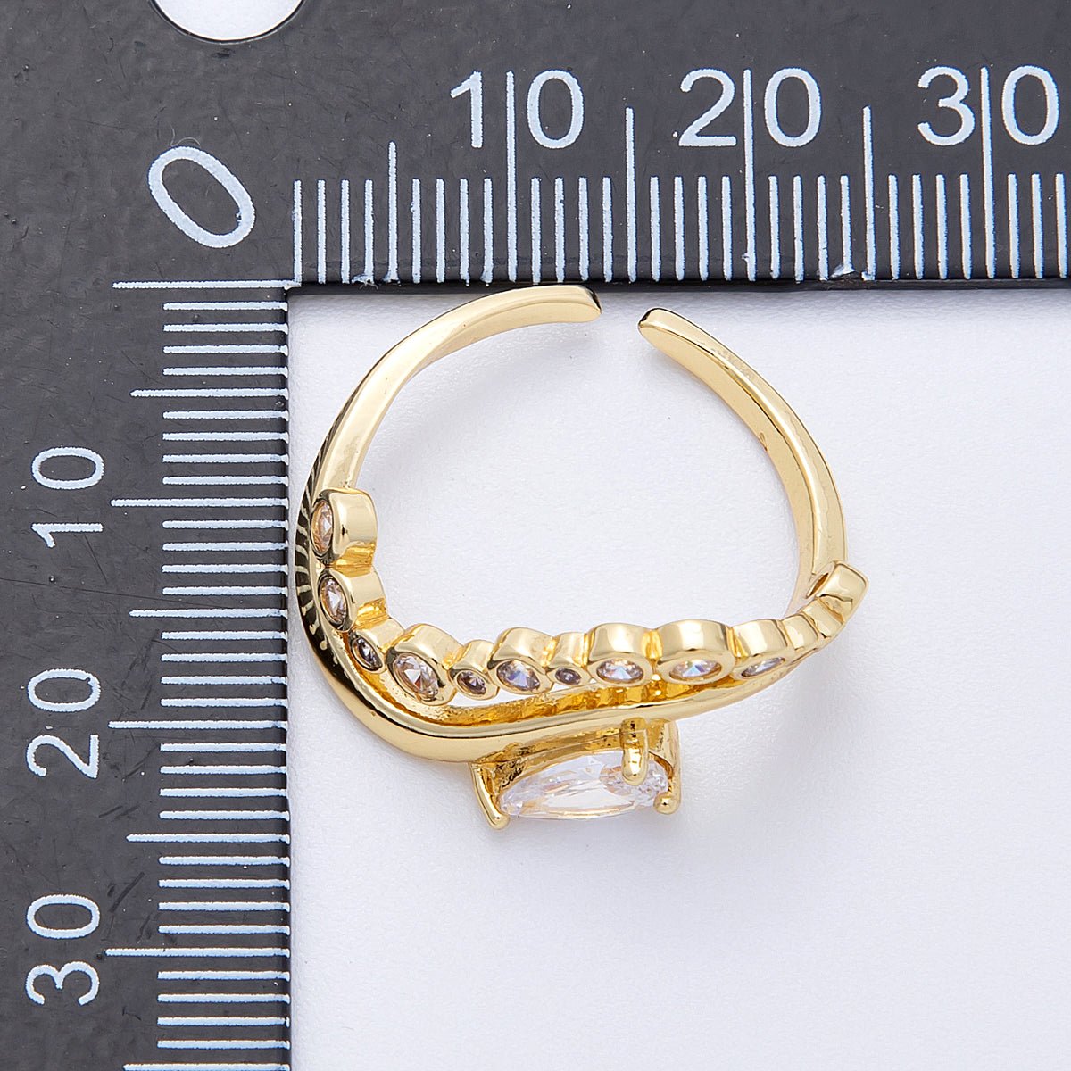 16K Gold Filled Clear CZ Teardrop Round Gradient Curved Ring in Gold & Silver | Rings - 00005 Rings - 00006 - DLUXCA