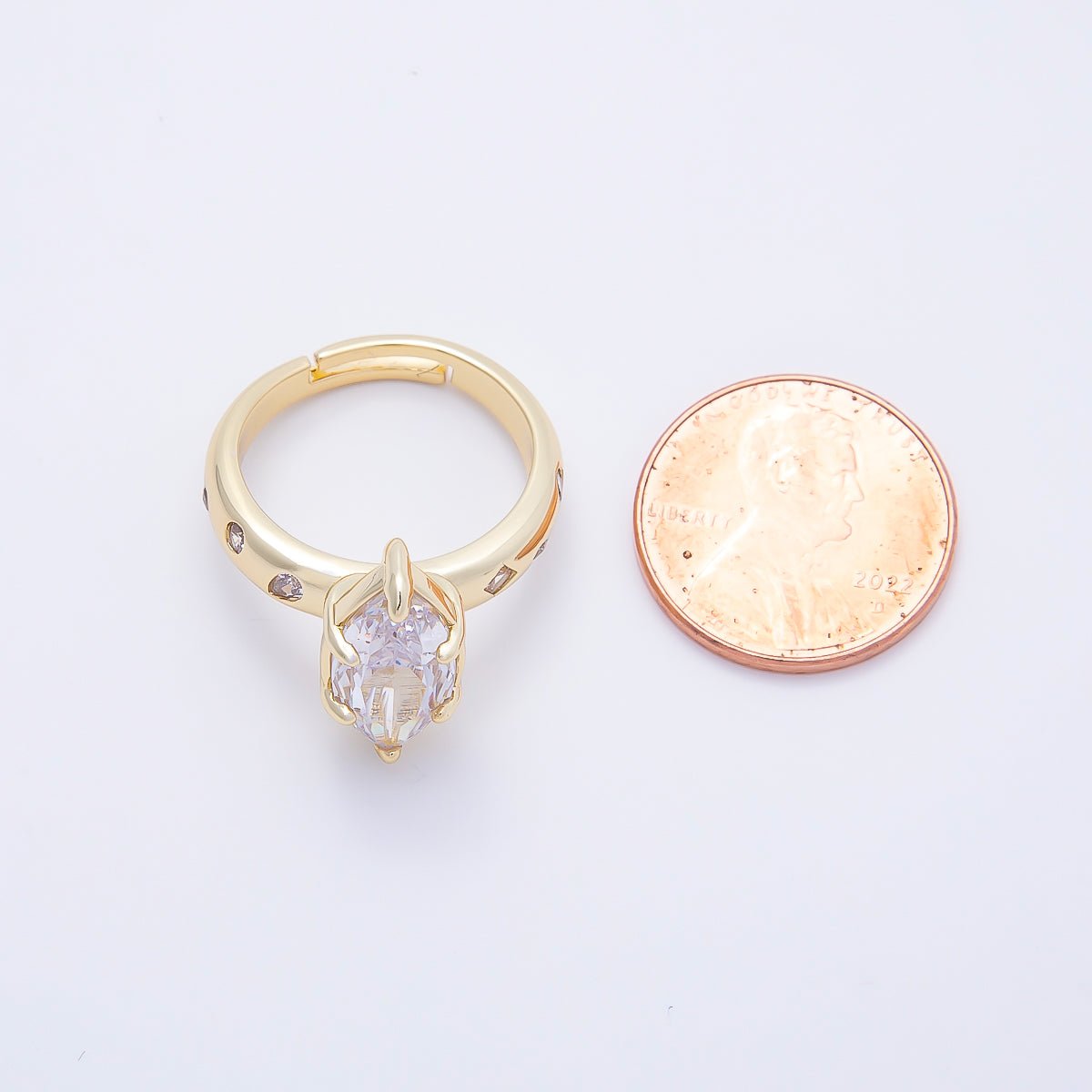 16K Gold Filled Clear Marquise CZ Dotted Solitaire Ring in Gold & Silver | Rings-00267 Rings-00268 - DLUXCA